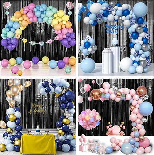 Miniatura 5 de Paquete de 3 Cortinas de Fondo de Flecos de Papel de Aluminio Negro de 3.3 x 9.9 pies, Cortinas de Fondo de Serpentinas, Decoraciones de Fiesta de