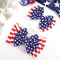 Vista 6 de YanJie Diadema para el 4 de julio – Diademas para bebé niña con lazo elástico de nailon multicolor impreso para niñas bebés