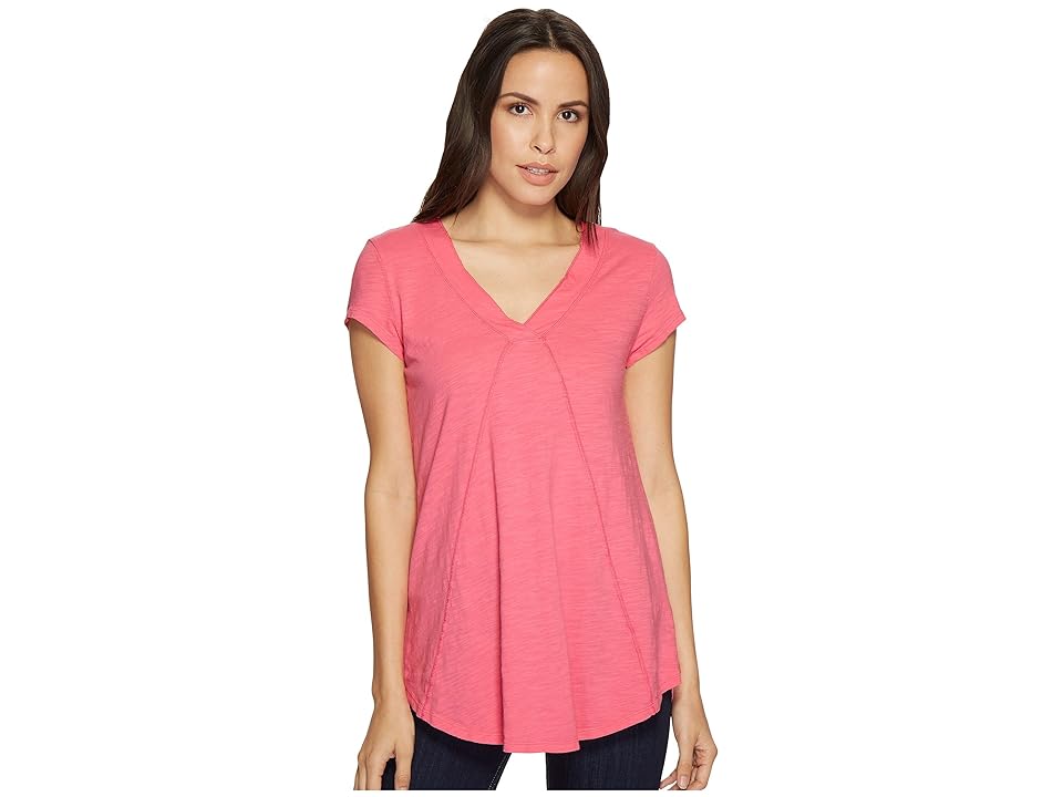 

Mod-o-doc Slub Jersey Seamed V-Neck Tee with Shirttail Hem (Pink Parfait) Women's T Shirt