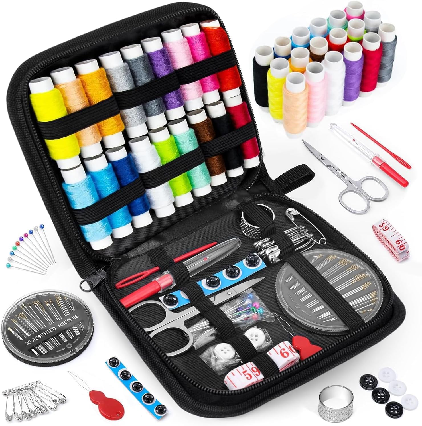 MIXCOOL Sewing Kit for Adults, Beginners, Needle and Thread Kit, Portable Sewing Supplies, Contains Thread, Scissor, Needles, Measuring Tape