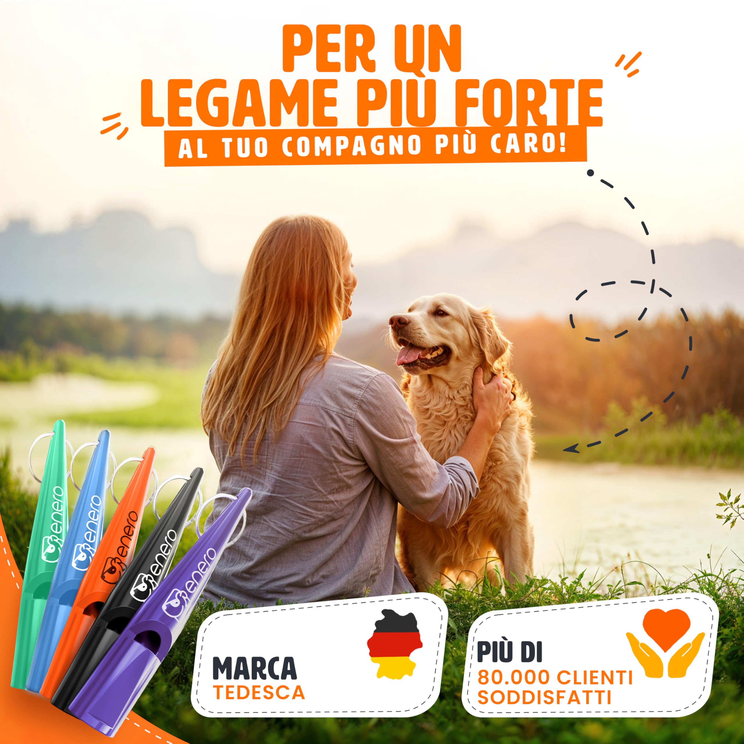 ENERO® Fischietto per cani con pratica fascetta - cani accessori - con frequenza standardizzata - Ideale per l'addestramento dei cani - udibile e di ampia portata - fischio per cani nero