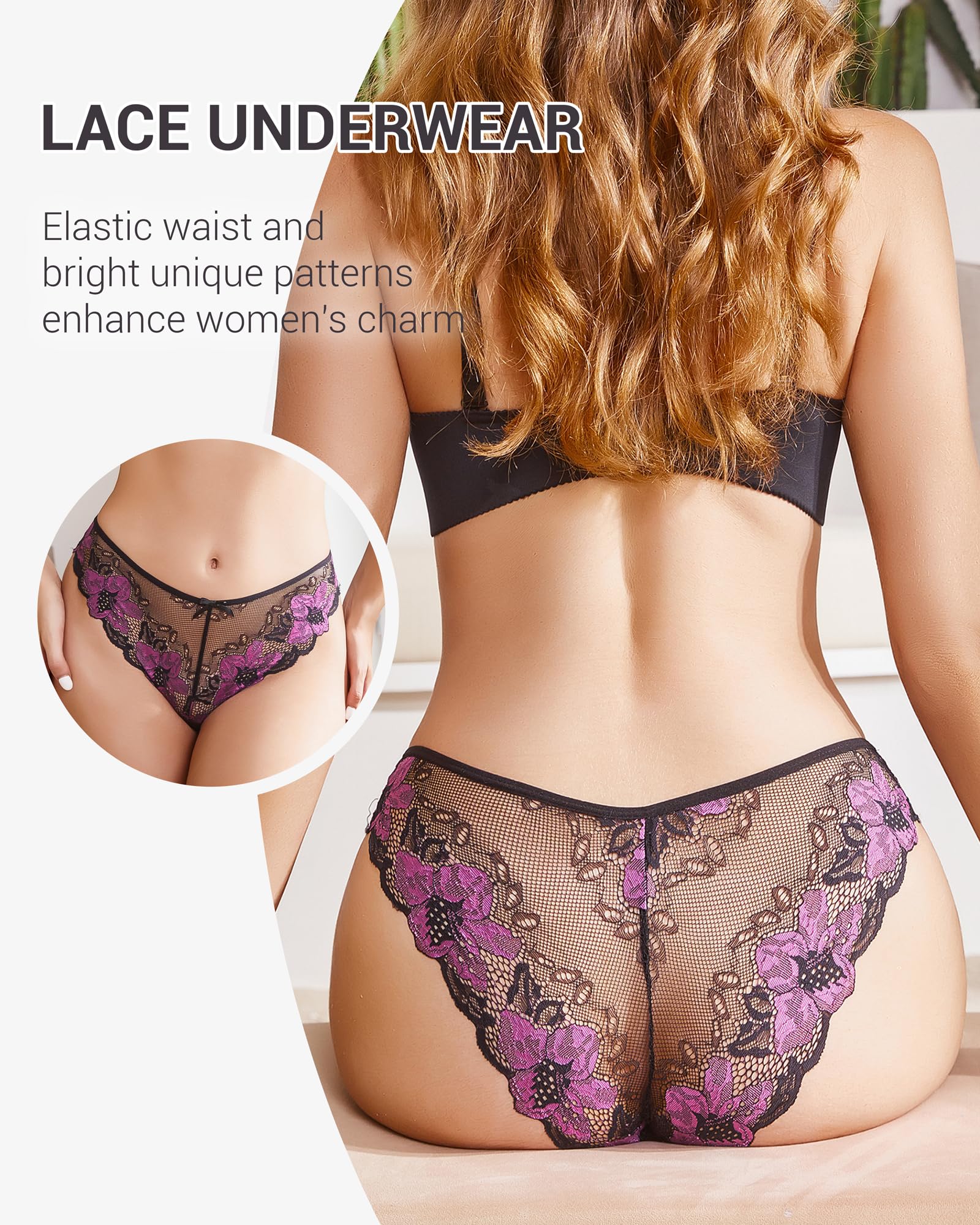 UGDUCK Lace Underwear for Women Sexy Cheeky Panty Seamless Women's Underwear Hipster Ladies No Show Breathable Bikini 3 Pack