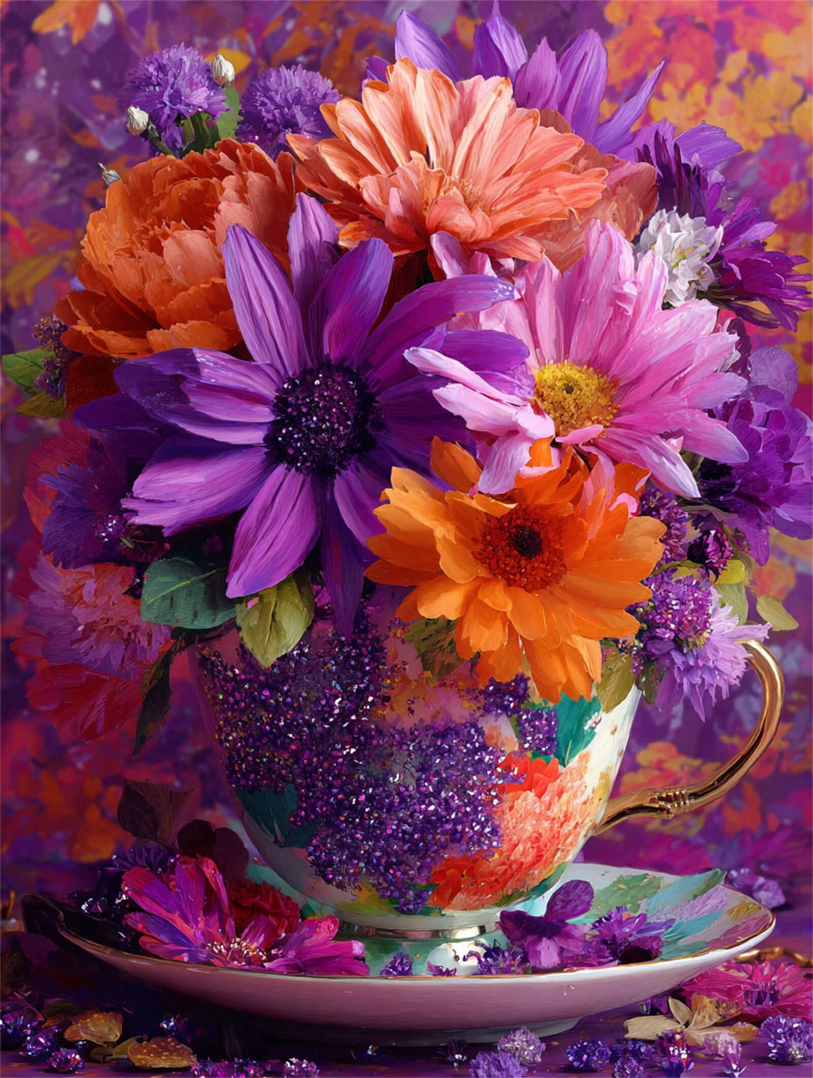 Dipingere con i Numeri Adulti Fiori colorati, tazze Dipingere con i Numeri Bambini DIY Kit, Set Premium con Pennelli, Decorazione Casa & Creativo Regalo, Attività di Tempo libero 90x120cm z-22