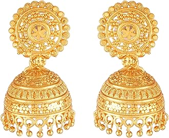 Indian Ethnic Partywear Traditional Lightweight 18K Gold Plated Jhumka Jhumki Earrings for Women (Jhumka2), Medium, Alloy Steel, No Gemstone