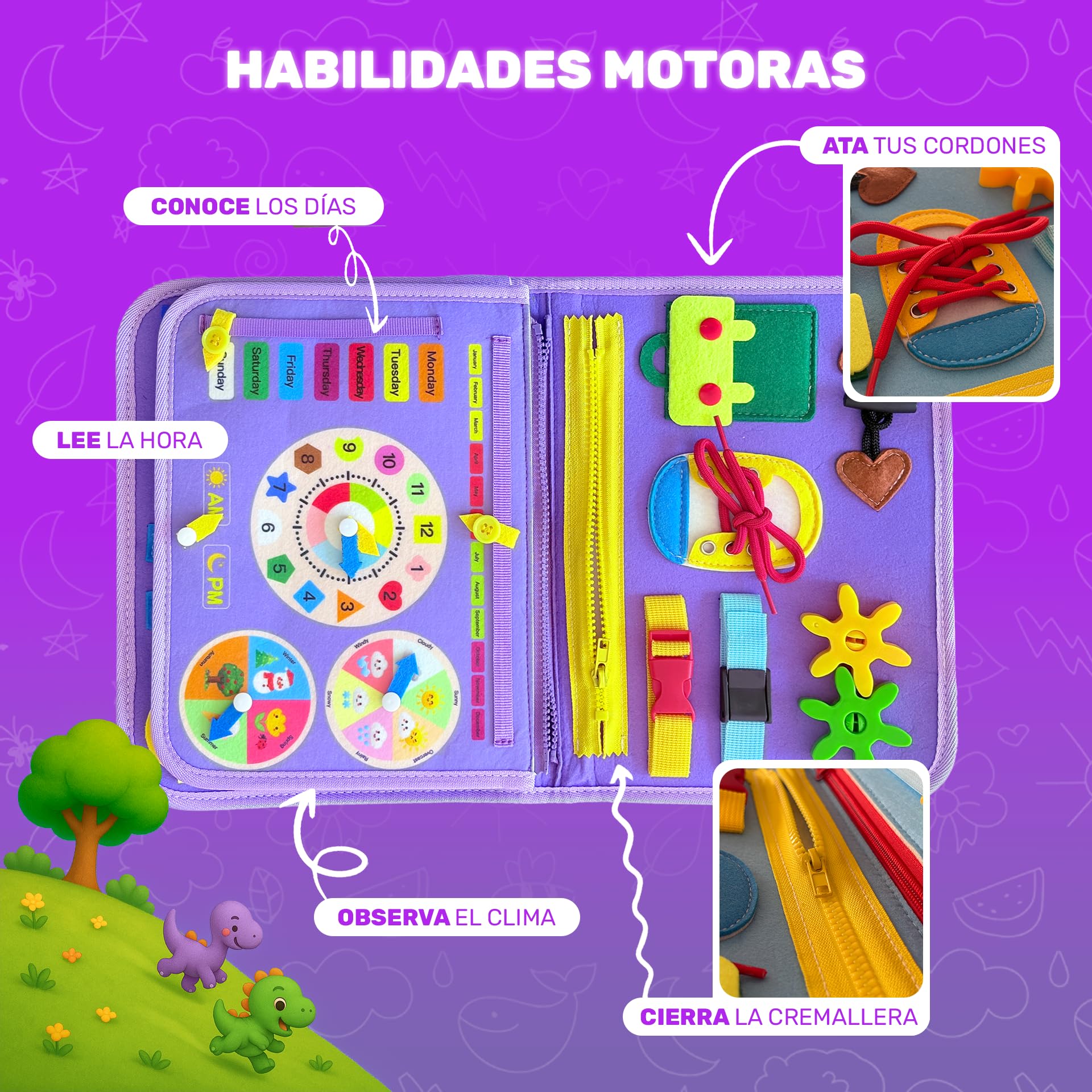 Busy Board Montessori Sirenas 20 en 1 – Libro Sensorial Bebé 1 Año – Juguete Educativo sin Pantallas para Viaje – Motricidad Fina y Autonomía Infantil – Regalo Niñas 1-6 Años