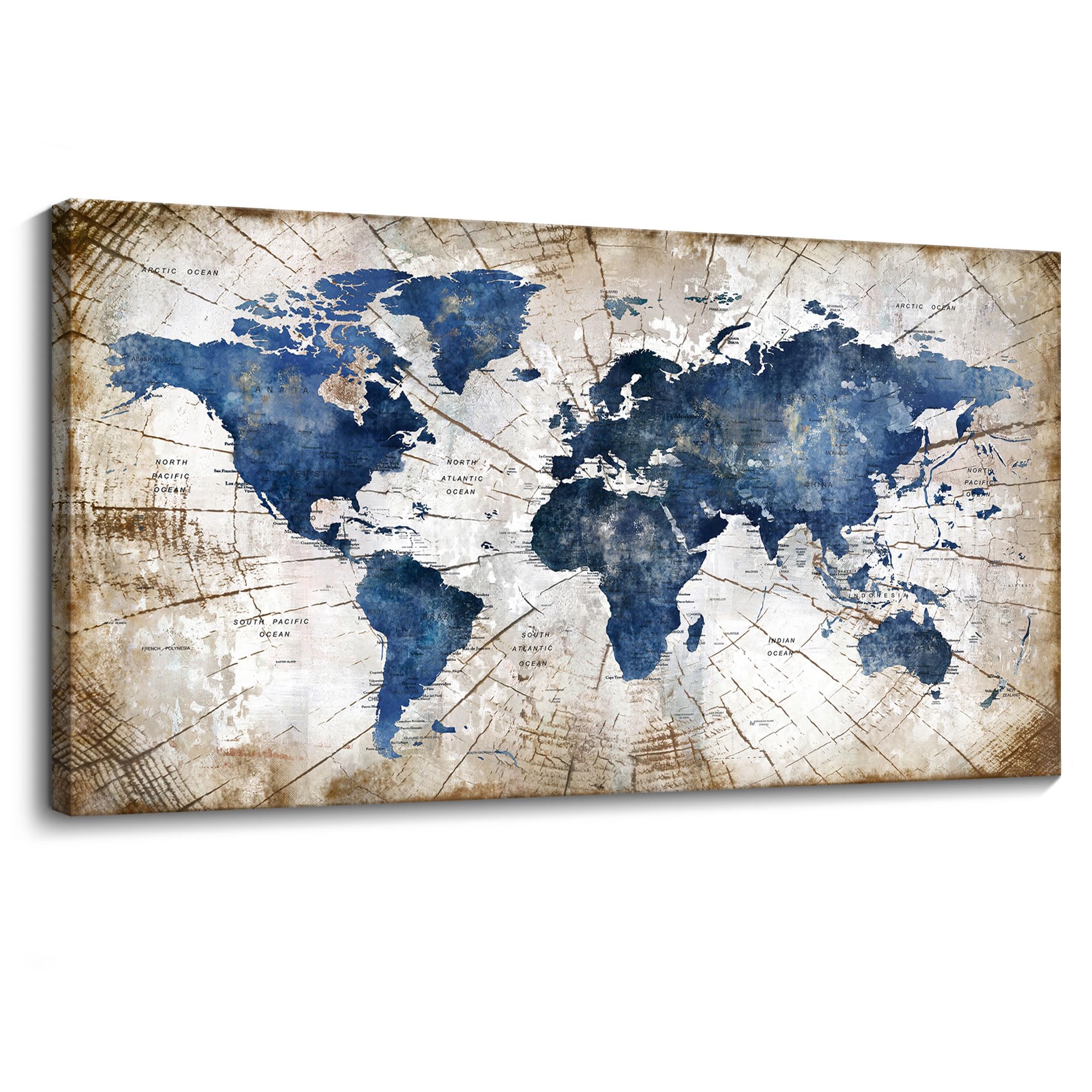 Amazon.com: World Map Canvas Wall Art Abstract Navy World