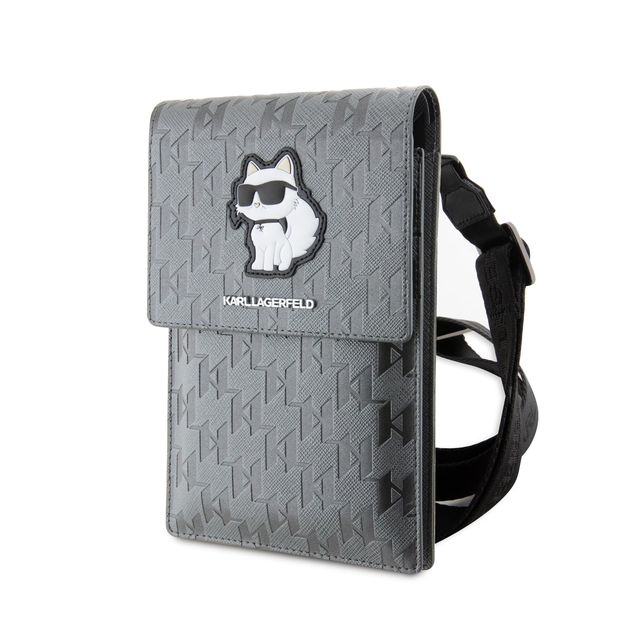 Karl Lagerfeld KLWBSAKHPCG Bolso de saffiano con monograma plateado