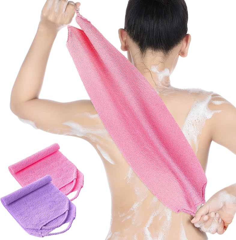 Tatuo Buchas esfoliantes para banho com alças, rosa e roxa, pacote com 2
