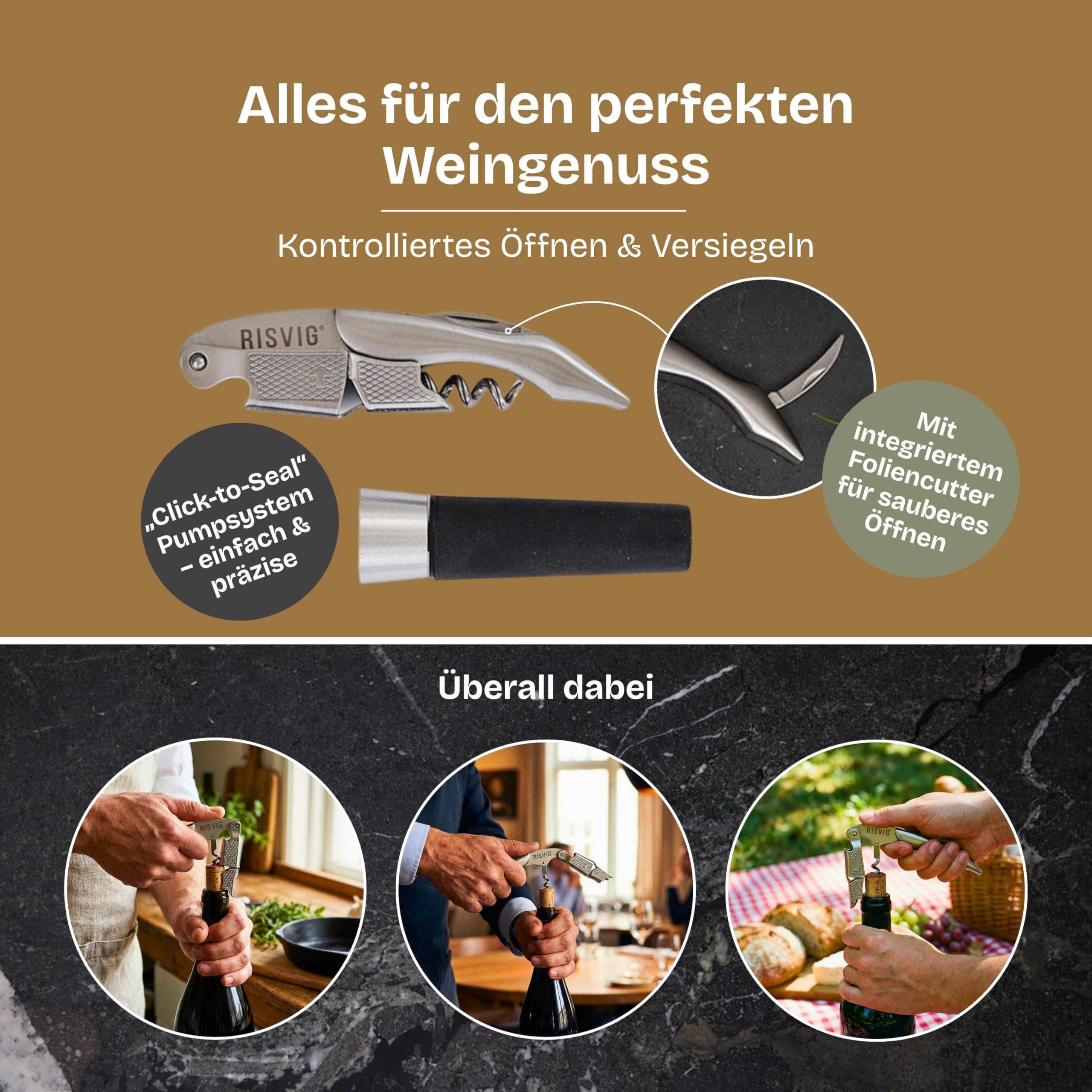 Acutus Weinset – Profi Kellnermesser Korkenzieher & Vakuum-Weinstopfen – Hochwertiges Bar-Set aus Edelstahl für perfekten Weingenuss