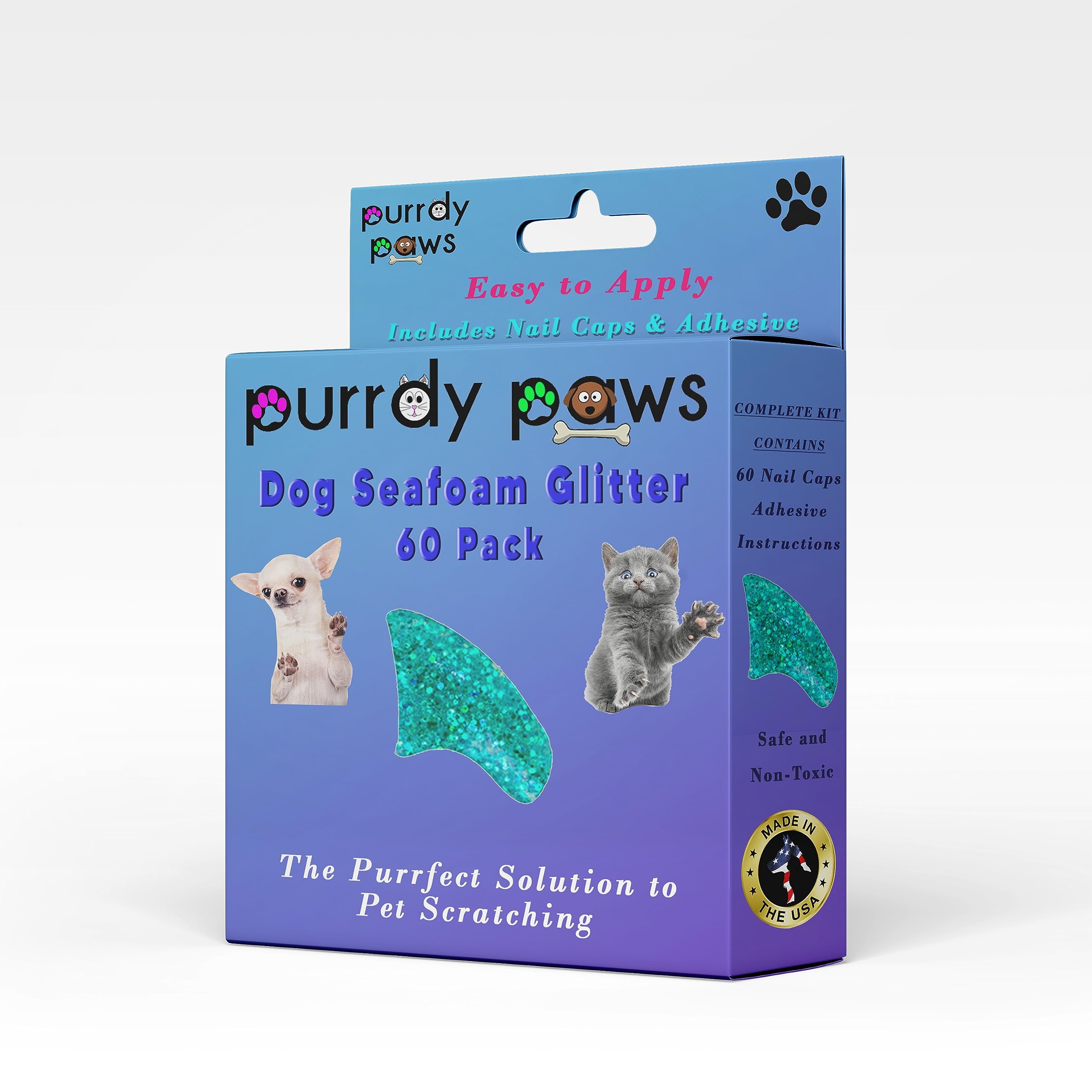 Purrdy Paws Soft Nail Caps 60 Packs for Dogs - Seafoam Glitter XXL