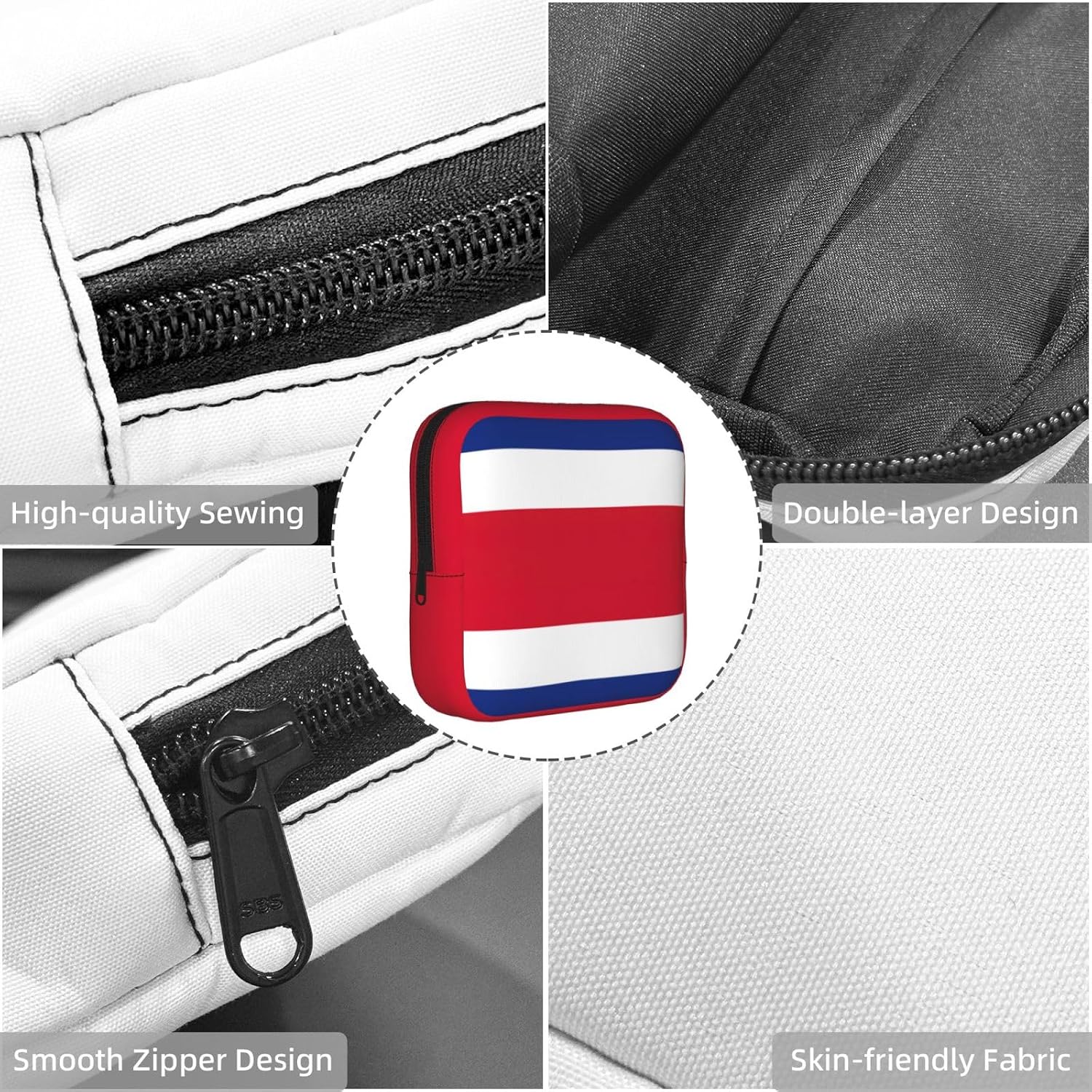 Flag Of Costa Rica Print Women Period Bag Sanitary Pouch Portable Pad Pouch Tampon Holder Small Zipper Pouch Storage Bag