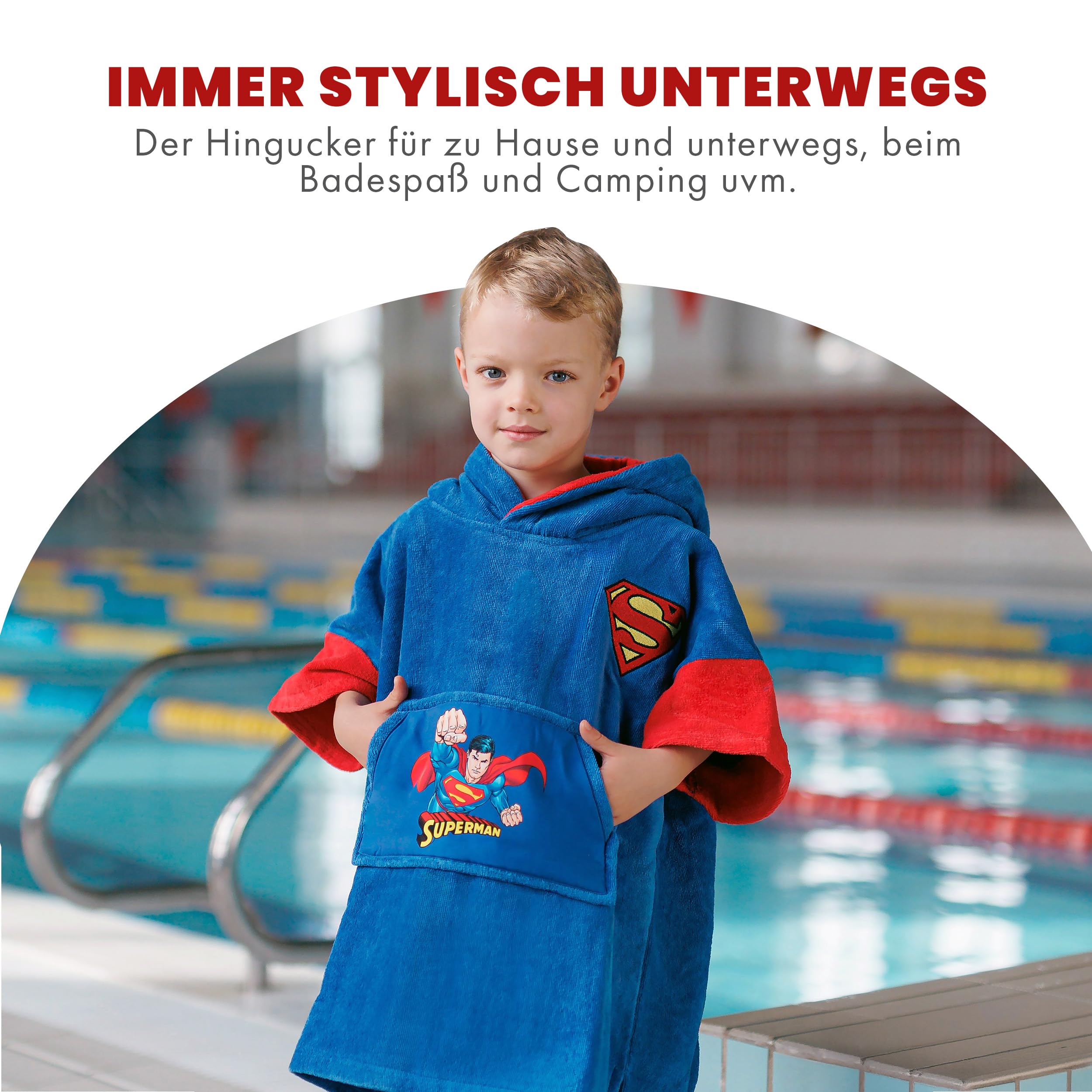 Wave Hawaii Poncho de baño para niños, en algodón Natural, Poncho de Playa con Capucha, Toalla Suave para niños y niñas, para casa, baño y Viaje, Talla (Superman, XXS)