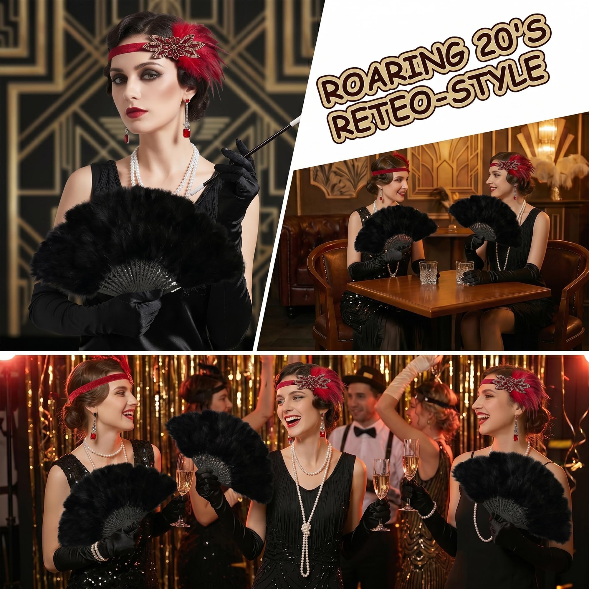 1920s Flapper Accessories Set for Women Great Gatsby Costume Accessories, Red - Image 7