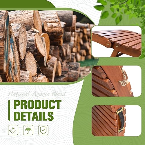 Miniatura 5 de Devoko Tumbona para patio, piscina, sala de estar plegable de madera para exteriores, silla impermeable (2 piezas)