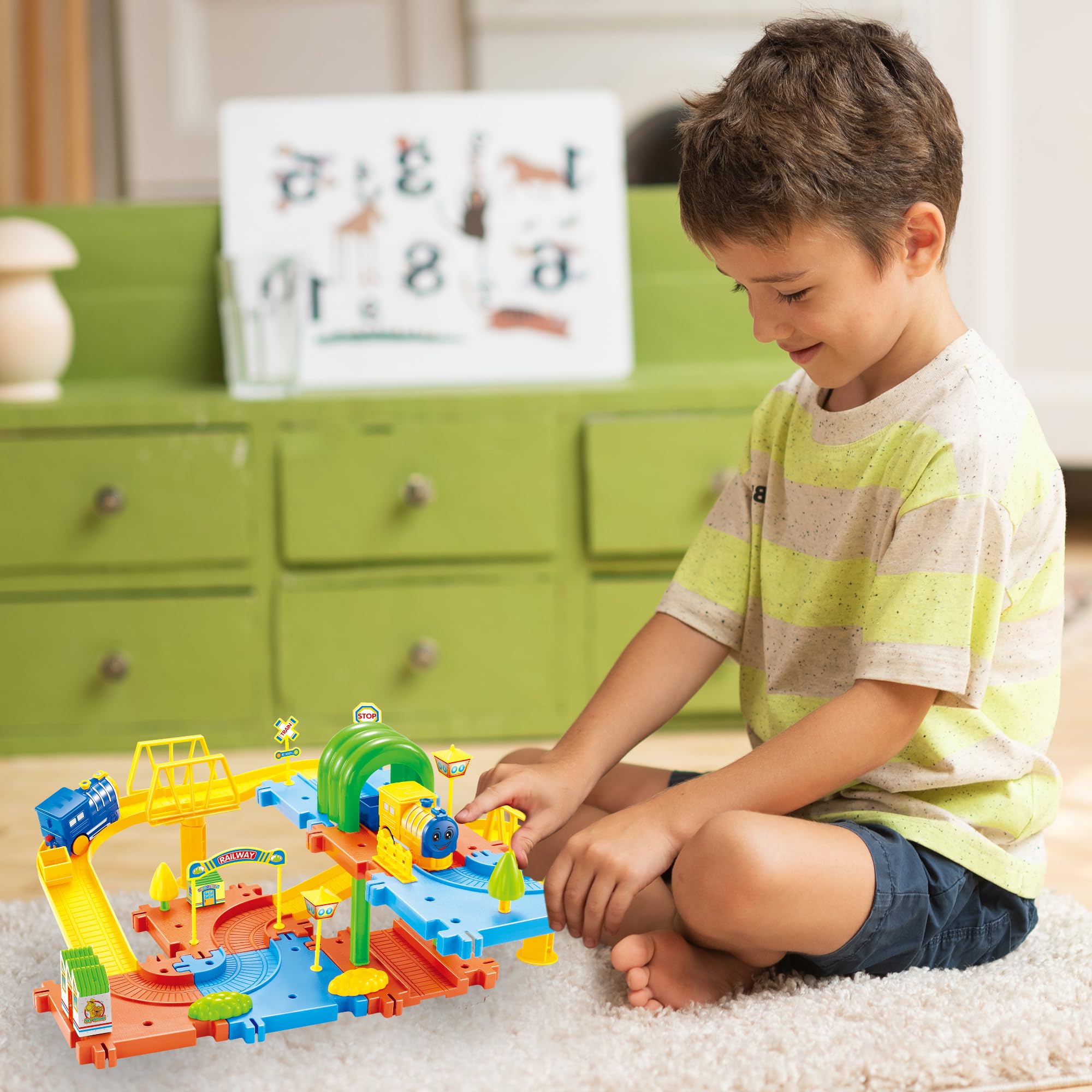 Webby Classic Toy Train Set with Track | Battery Operated Railway Set | Rakhi/Raksha Bandhan/Birthday Gift for Boys & Girls| Train Set with DIY Railway Tracks for Kids (31 Pieces) - Image 9 thumbnail