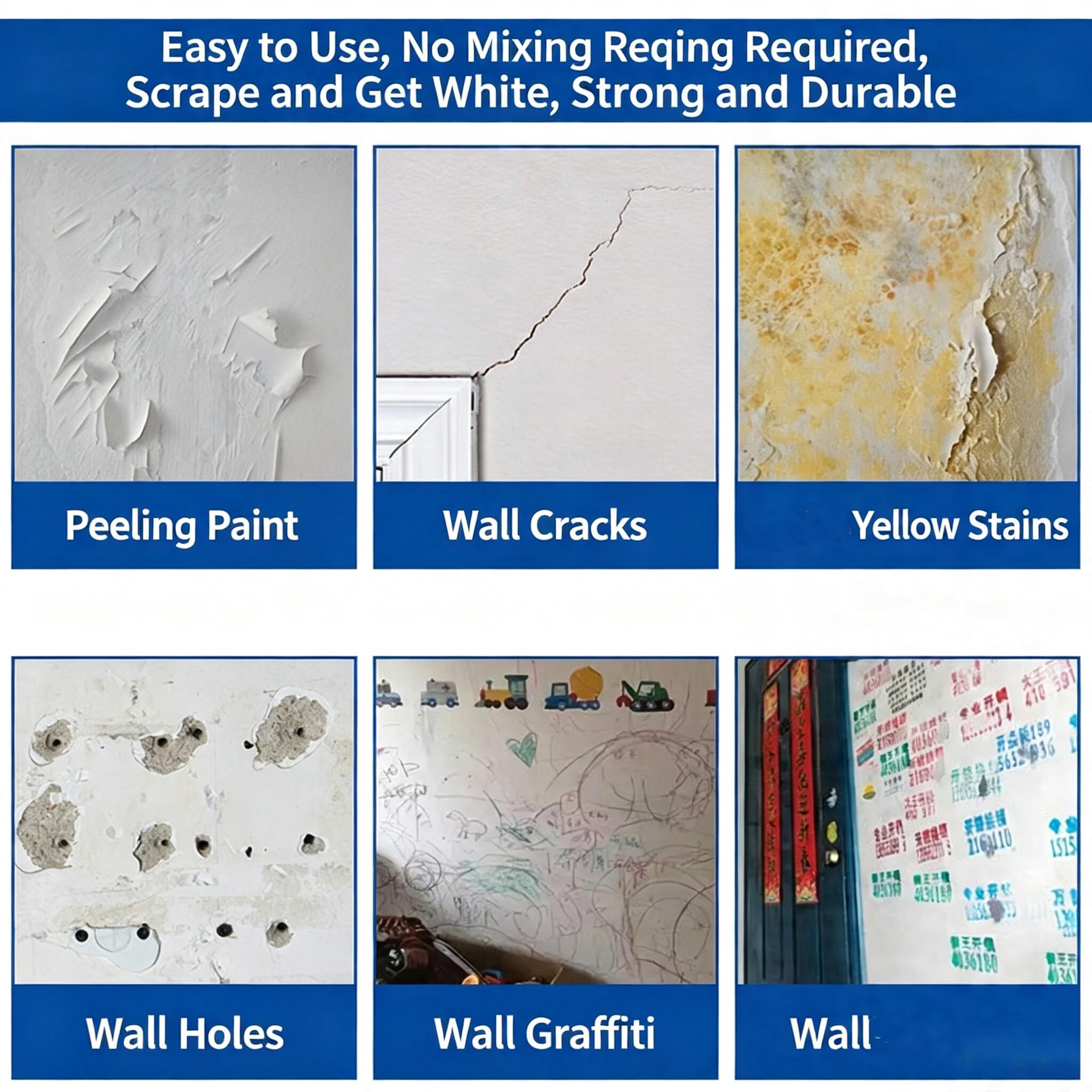Stucco per riparazione pareti per fori e crepe (5pcs) | Questo kit fai-da-te include un raschietto e della carta vetrata, per riparare facilmente fori, crepe e ammaccature.