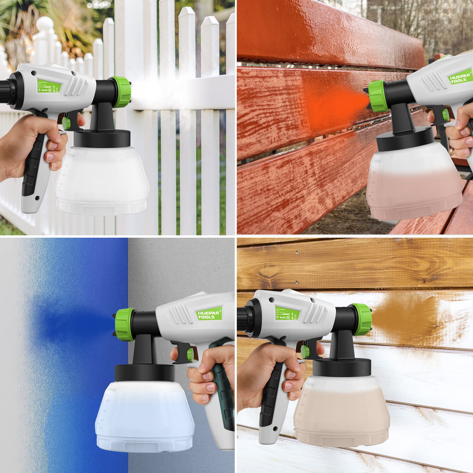 Pistola a Spruzzo, Huepar Tools 800W Spruzzatori di Vernice con 4 Ugelli in Rame e Filtro, Flusso Massimo di 1200ml/min, 3 Modalità di Pittura, Contenitore 1300 ml, Facile da Usare e da Pulire-SG800
