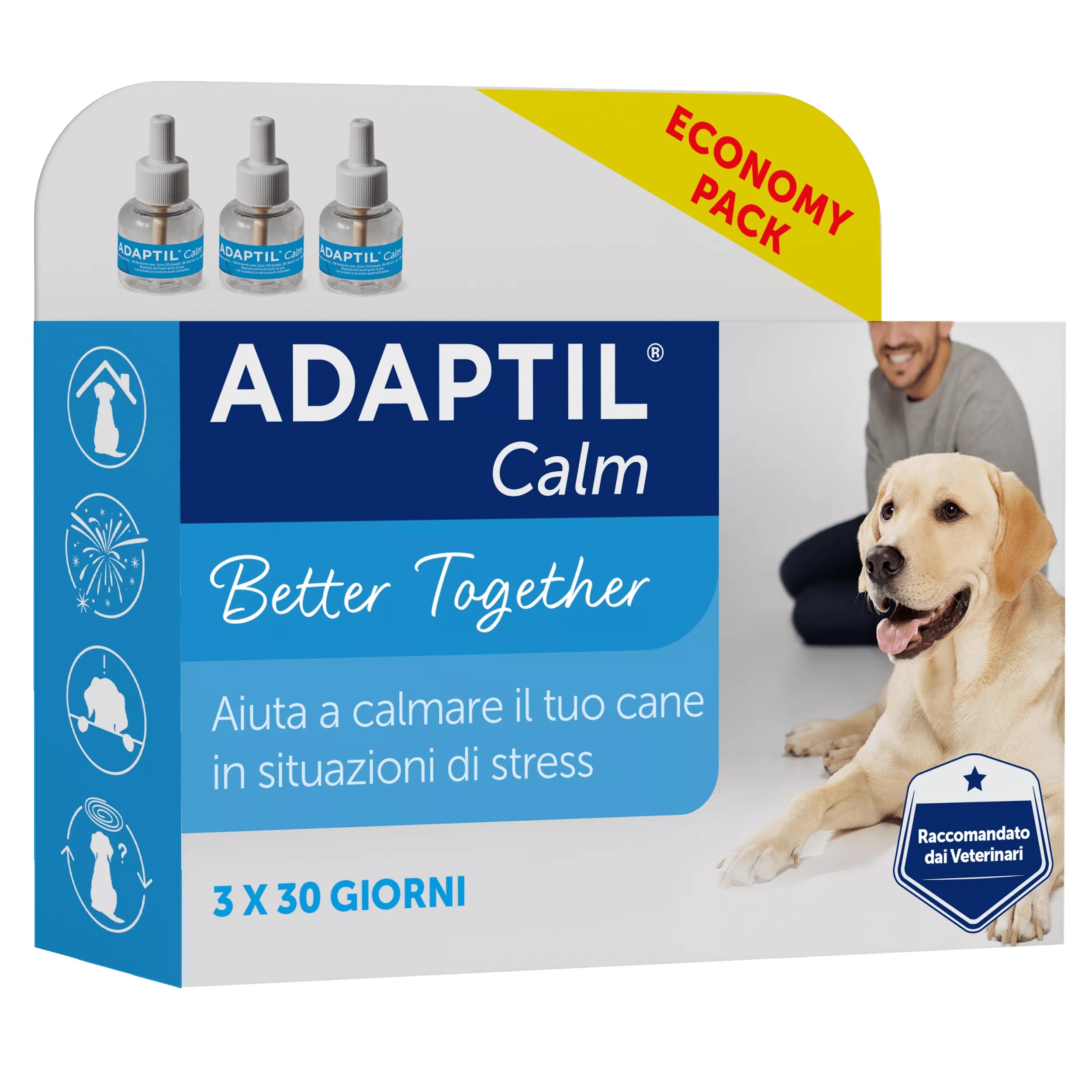 ADAPTIL® Calm – Ricarica 3 x 48 ml - Calmante per Cani, Feromoni Tranquillanti Antistress per Cani Iperattivi, Ansiosi, Rilassamento per Cani Momenti Stressanti