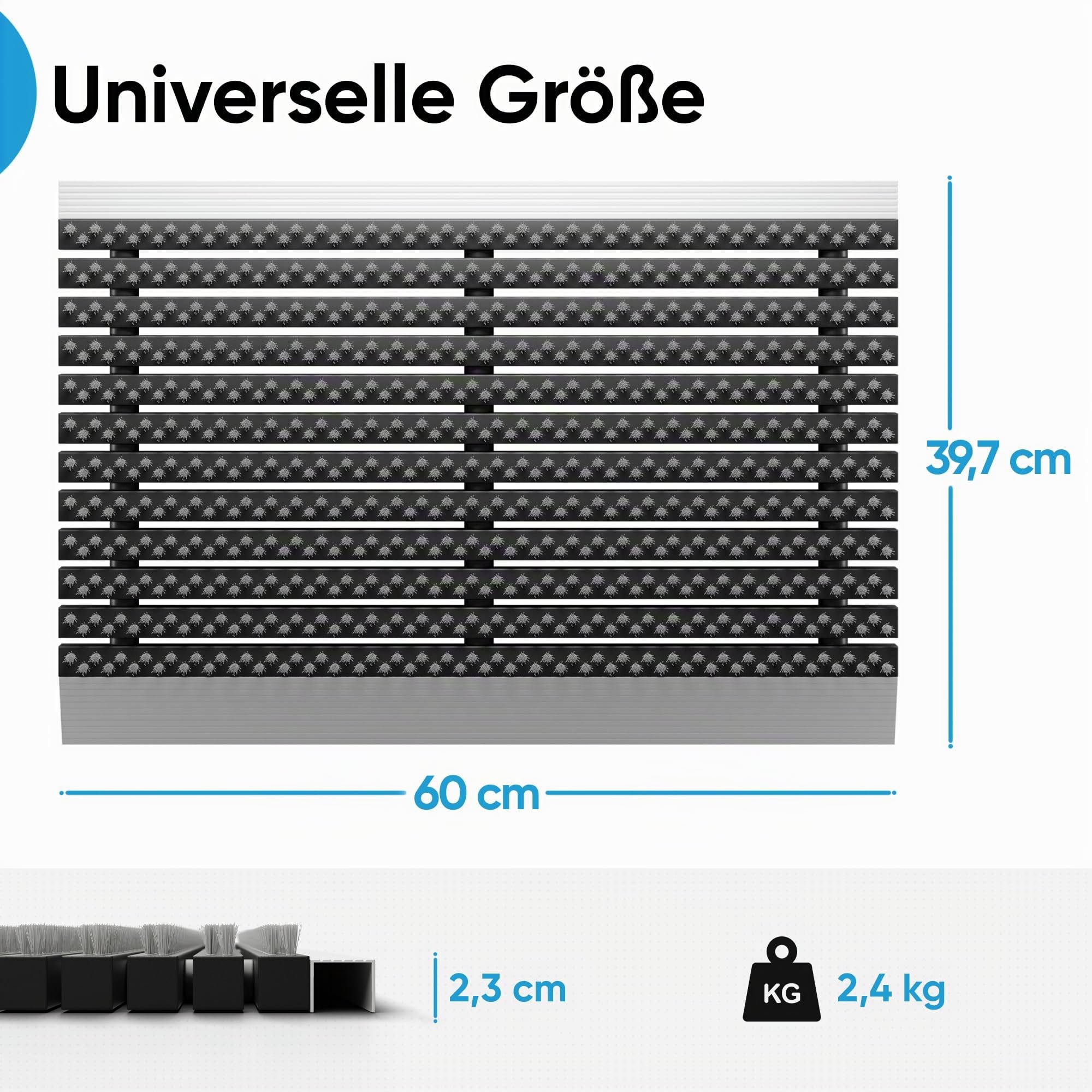 Fußmatte außen alu mit Bürsten grau, Schmutzfangmatte 40 x 60 cm, Fußmatte Aussenbereich, Aluminium Türmatte außen, Fußabtreter außen, Schuhabstreifer Hauseingang, Bürstenmatte outdoor, Abtreter