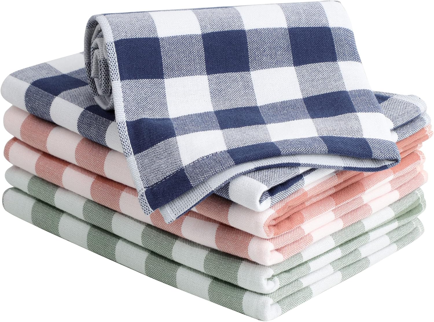 PiccoCasa 100% Cotton Terry Kitchen Towels Set of 6 Plaid Pattern (13 x 29 Inch) Soft Absorbent Drying Dish Towels for Kitchen Cooking - Mixed Color