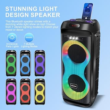 Bluetooth Karaoke Speaker with 2 Wireless Microphones 40W Portable PA System with LED Lights, TWS Pairing, 6.5 Dual Woofers, Rolling Wheels, Rechargeable Battery - for Party/Home/Outdoor
