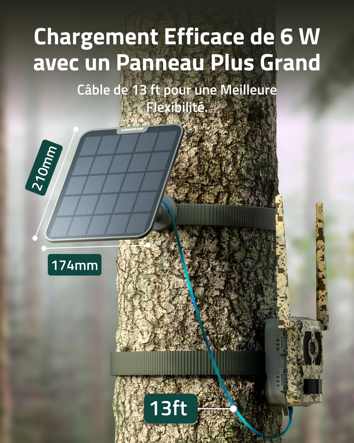 Panneau Solaire pour Caméra de Trail SP-10, Chargement Rapide 6W pour Alimentation Non-Stop, pour l'Extérieur, Installation Flexible, IP65, Compatible Seulement Talon & Talon Pro