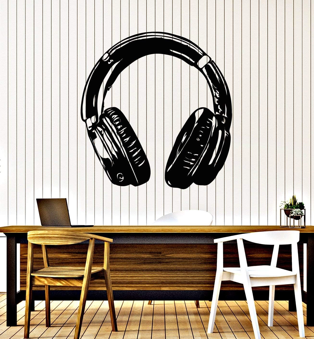 WallStickers4ever Vinyl Wall Decal Teen Room Headphones Music Song Singer Stickers Mural Large Decor (g4938) Black