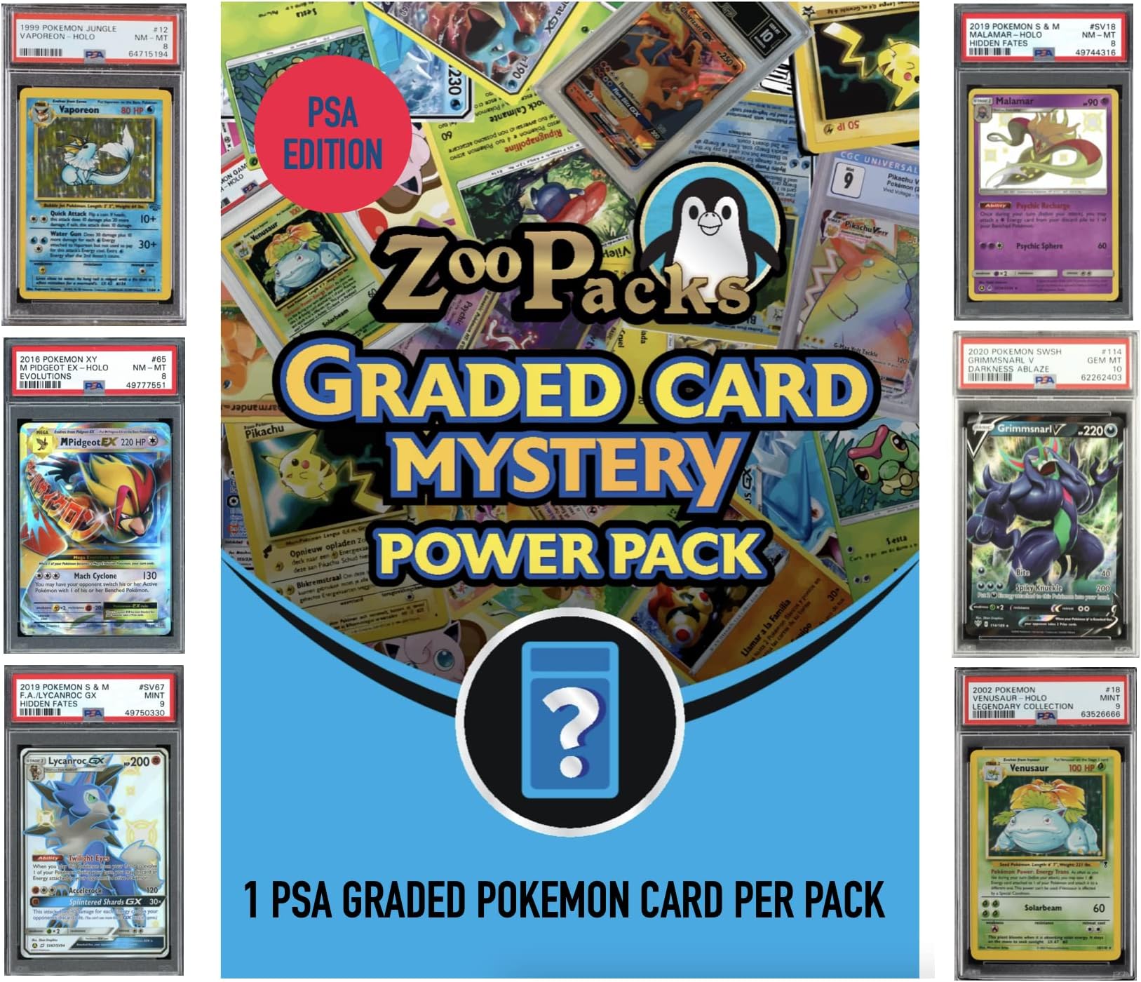 Zoo Packs PSA Graded TCG Mystery Power Pack - 1 PSA Graded Card and 1 Booster Pack Per Pack Guaranteed!