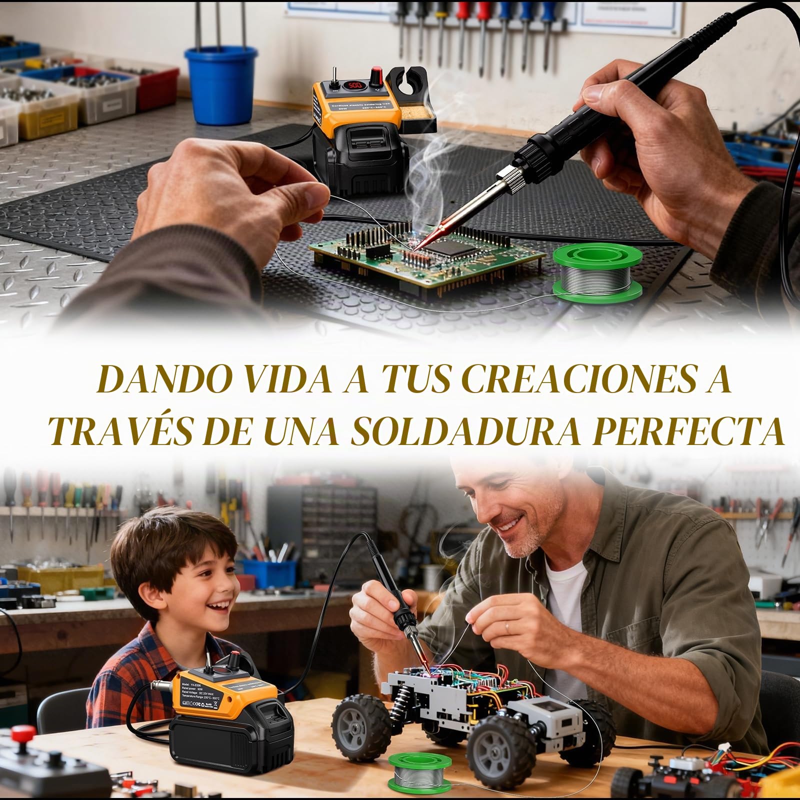 Juego de soldador inalámbrico para Dewalt batería de 18 V 54 V, 90 W LED digital, pistola de soldadura con 5 puntas, alambre de soldadura de 0,04 pulgadas para cualquier entusiasta de la afición