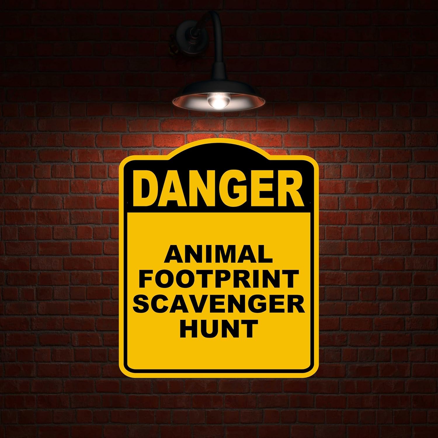 ANIMAL FOOTPRINT SCAVENGER HUNT Danger Yellow Black Aluminum Composite Sign 20 x 24 inches