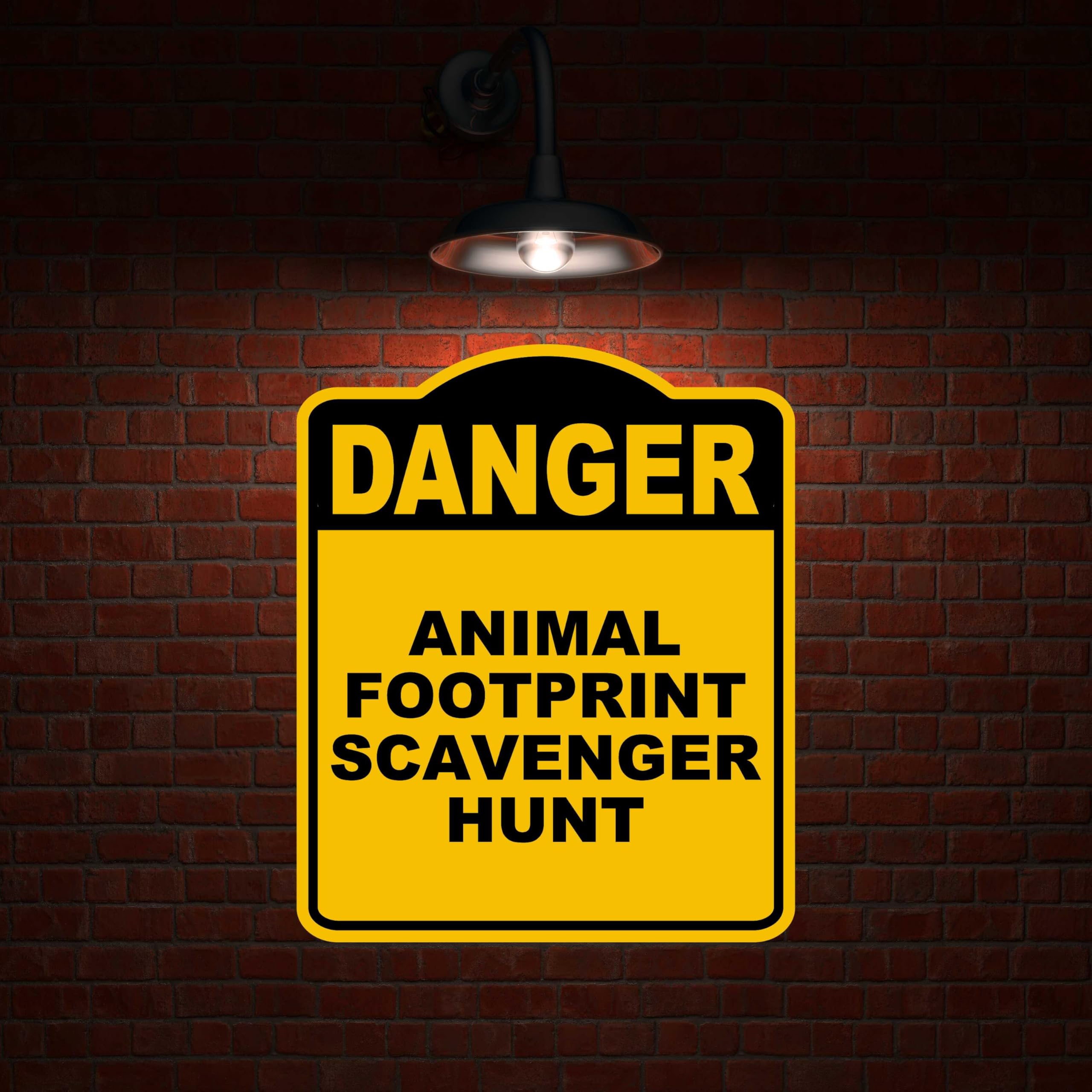 ANIMAL FOOTPRINT SCAVENGER HUNT Danger Yellow Black Aluminum Composite Sign 15 x 18 inches