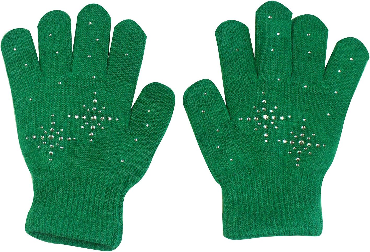 Fashion Every Day Fedol Ice Skating Gloves, Magic Stretch Clear Rhinestones Snow Flakes - Green