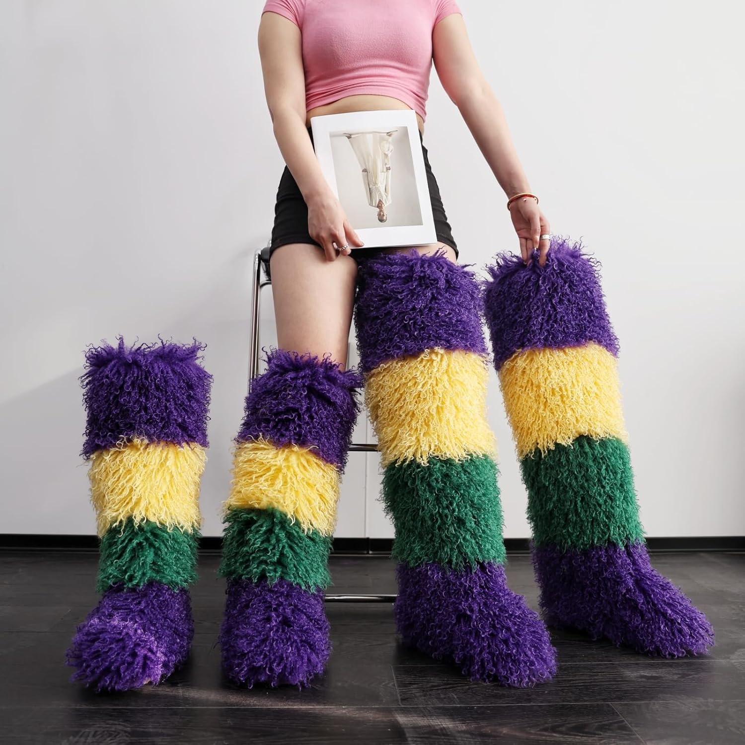 SWEETHEART BEAUTY Mambo FurBoots Faux Fur Tall Furry Boots For Womens,Long Winter Boots For Girls,Mongolian Fluffy Boots Fuzzy Knee-High Boots