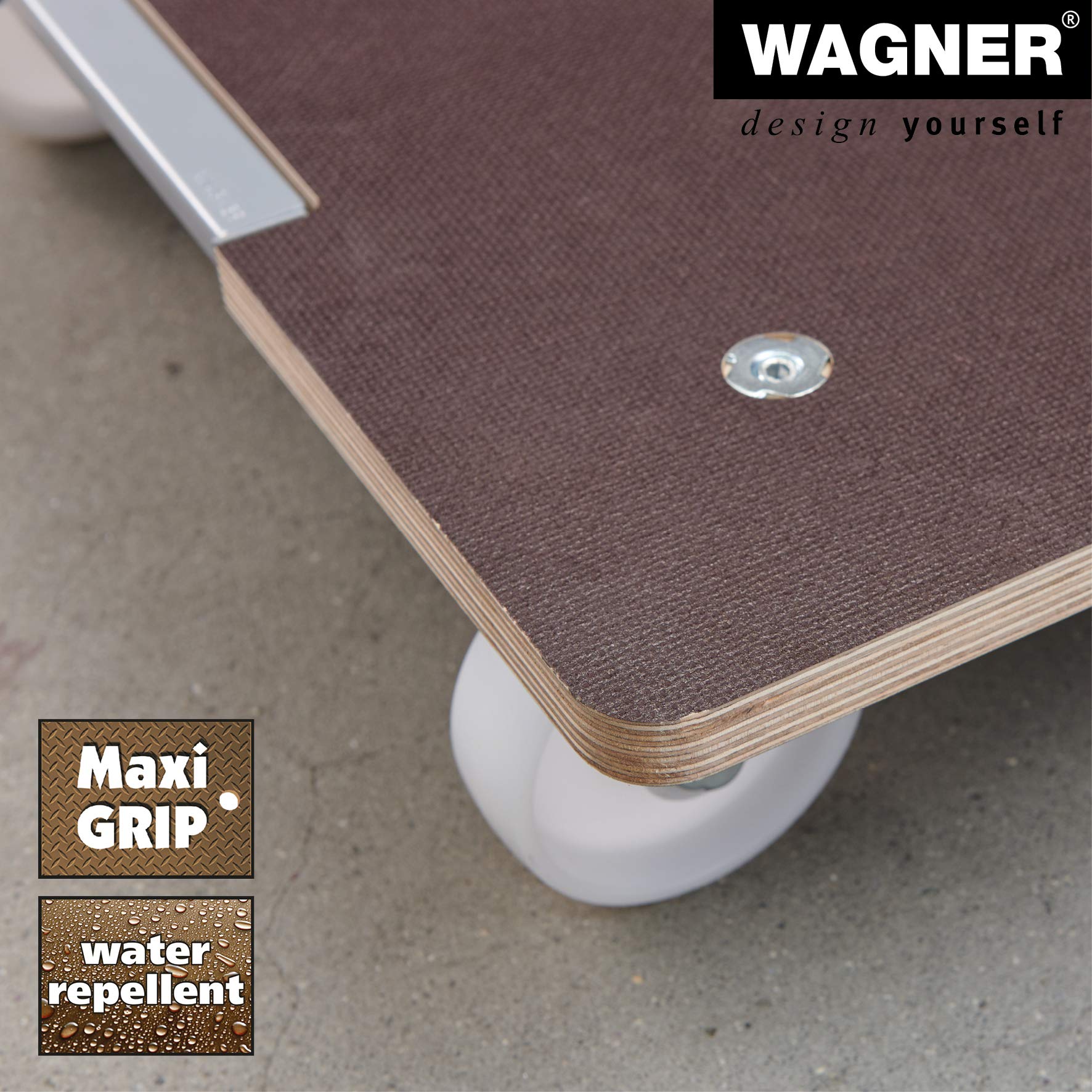 Wagner Chariot à roulettes MM 1379 I 80 x 60 x 13,5 cm - Charge 400 kg - pour conteneurs empilables lourdement chargés I sécurisation de la Charge I Surface antidérapante I certifié FSC® - 20137901