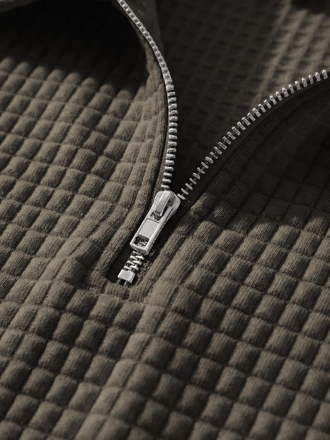 JMIERR Men's 2 Piece Waffle Knit Outfit Half Zip Polo Shirt and Shorts Textured Summer Set - Image 3