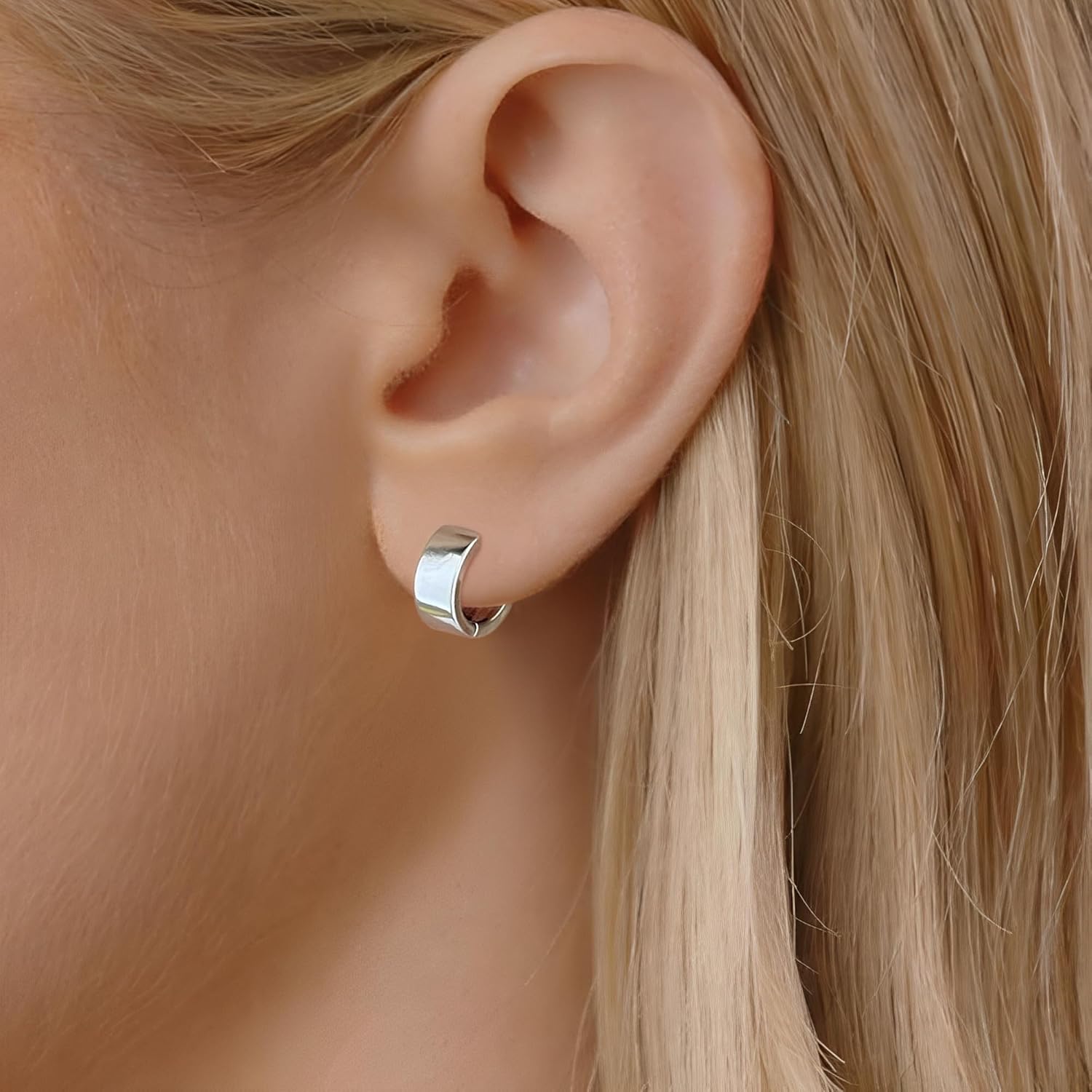 Small Huggie Earrings for Women 14K Gold Plated Chunky Hoops 925 Sterling Silver Post Mini Cartilage Wide Thick Hoop Earrings - Image 2