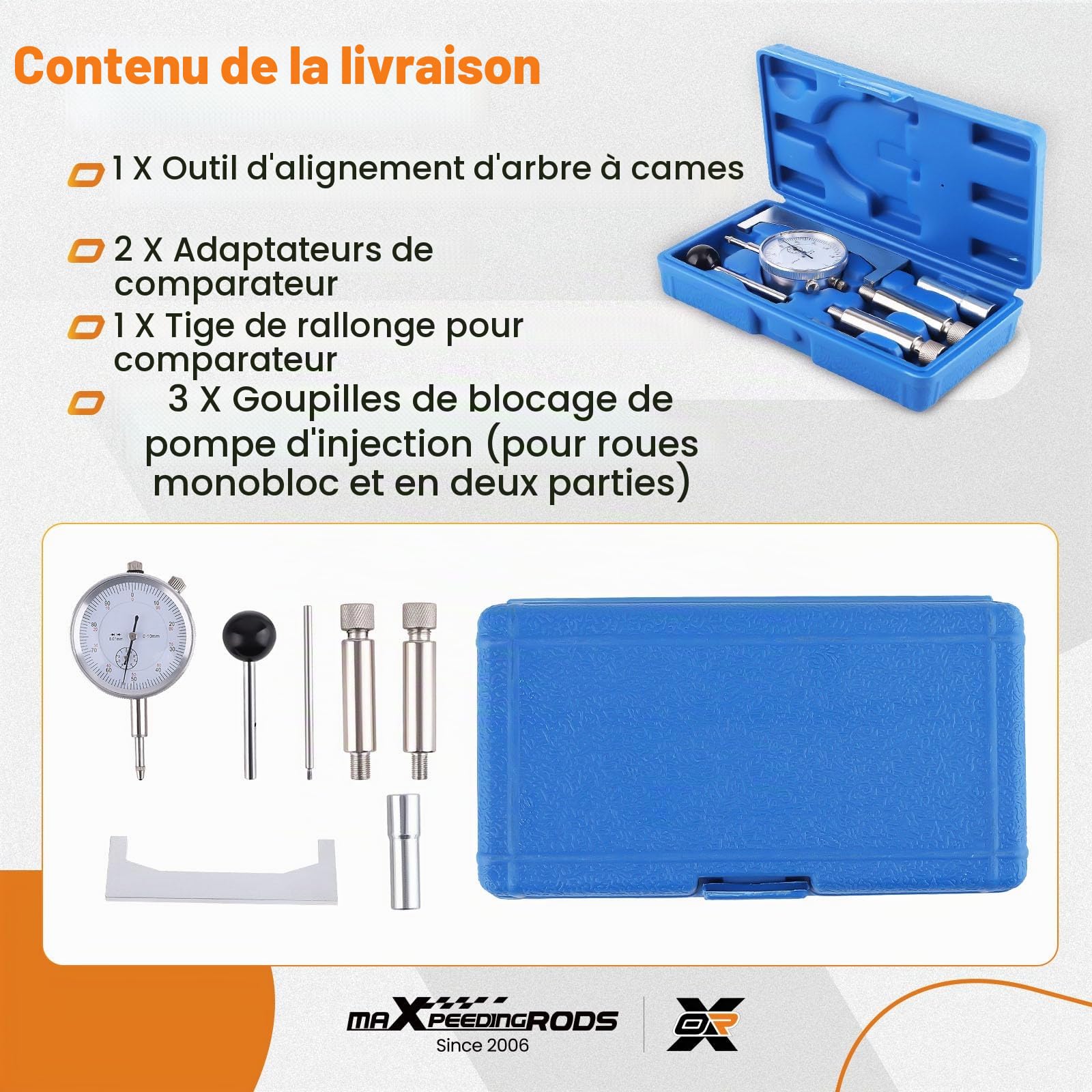 maXpeedingrods Ensemble d'outils de réglage de pompe d'injection de 7pièces | minuterie de mesure, synchronisation de pompe d'injection, adaptateur de régulateur statique pour moteurs turbodiesel