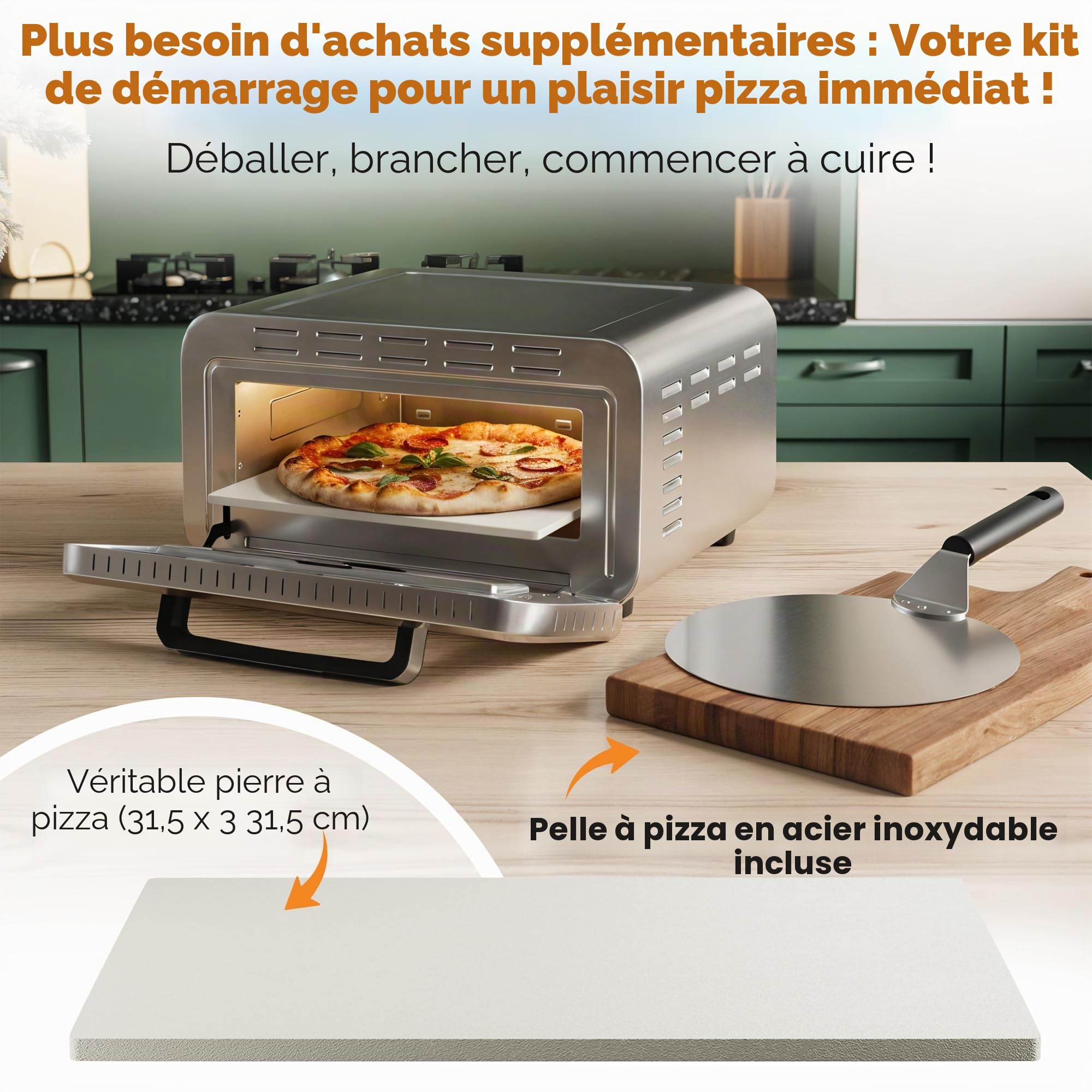 Four à pizza électrique ProfiCook | 400 °C | véritable pierre à pizza | pelle à pizza incluse | réglage variable du temps et de la température | four à pizza électrique | machine à pizza | PC PO 1323