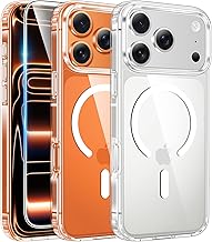 FNTCASE for iPhone 17 Pro-Max Case: Clear Magnetic Phone Cases with Screen Protector Compatible with Magsafe Slim Anti Yellowing Rugged Shockproof Protective Transparent Cell Cover (A-Clear)