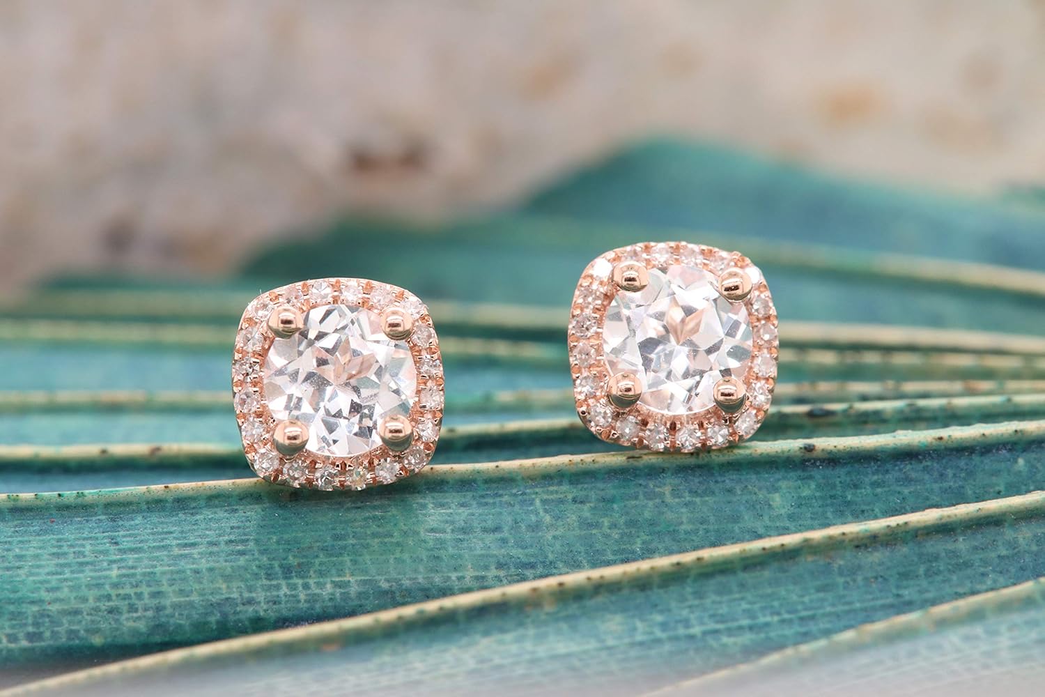 Dazzlingrock Collection Valentine's Day Gift 5mm Each Round Lab Created Gemstone & White Natural Diamond Women Halo Stud Earrings, 10K Rose Real Solid Gold - Image 5