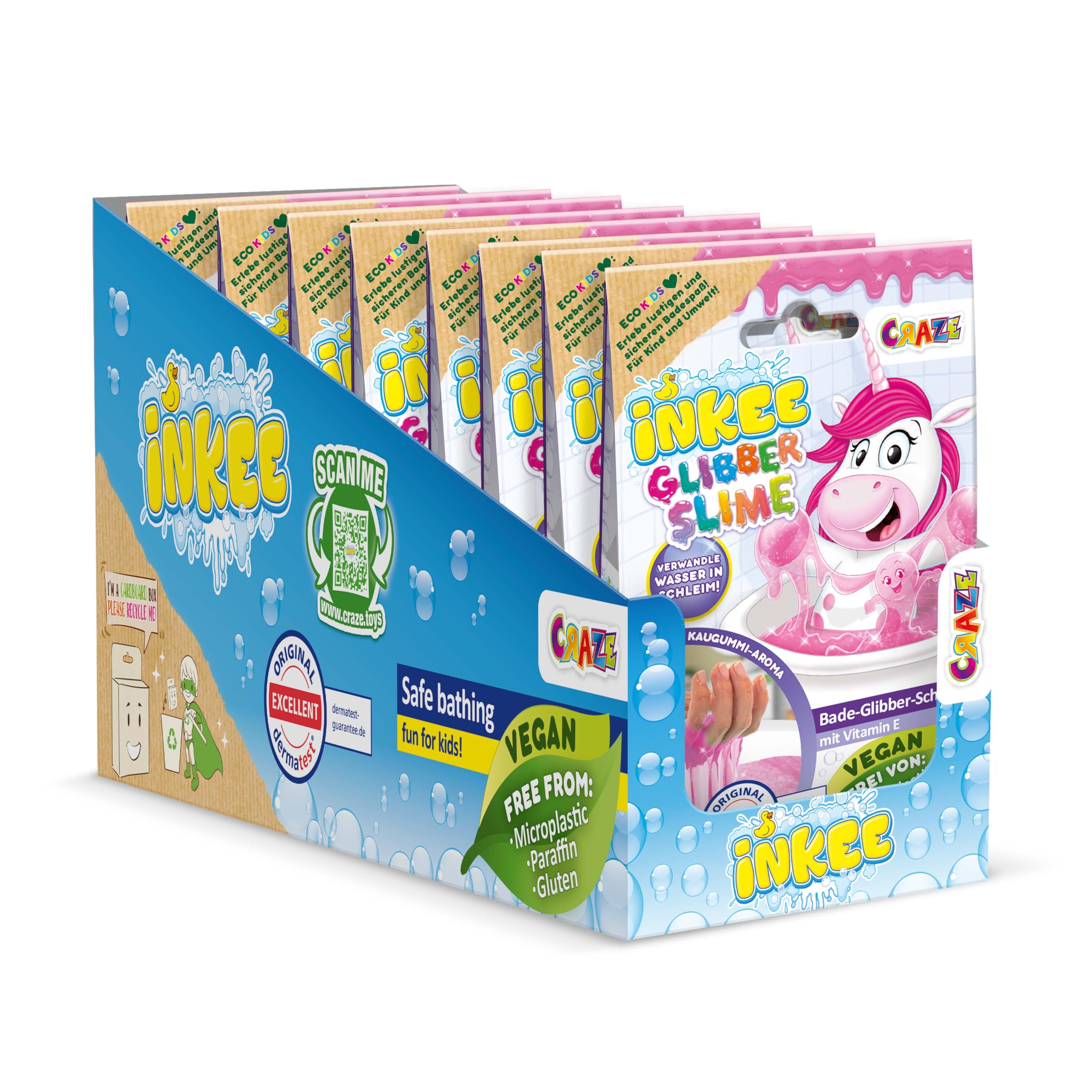 INKEE Unicorn Bath Slime 8 Pack – Bubble Gum Scented Pink Glitter Slime Powder with Vitamin E – Fun Bath Toy Set for Kids Ages 3+ – Creative Gift for Girls and Boys