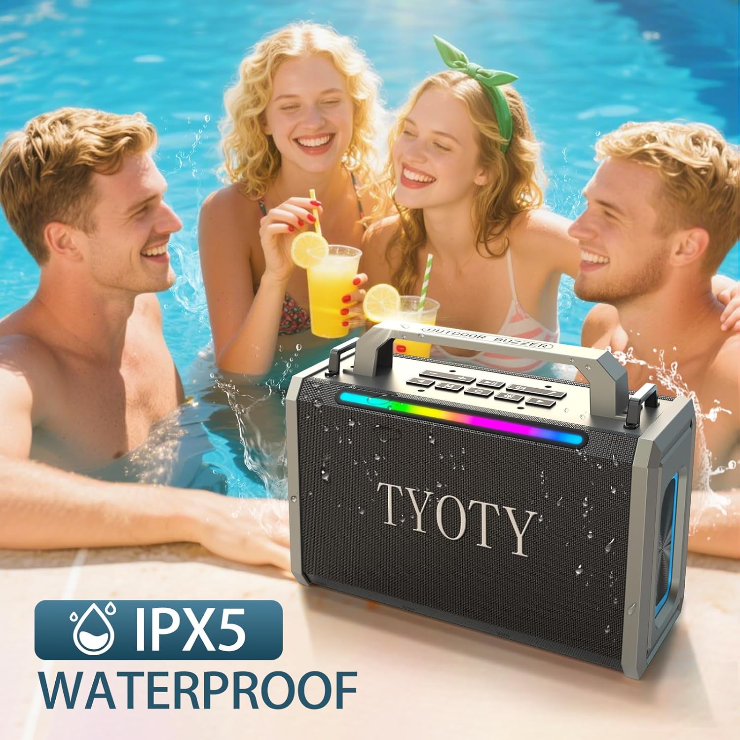 Portable Bluetooth Speaker 80W Loud Wireless Outdoor Stereo Sound Deep Bass IPX5 Waterproof Big Powerful Large Party Speakers with Colorful LED Lights, TWS, EQ, AUX, USB for Home Travel Camping - Image 3