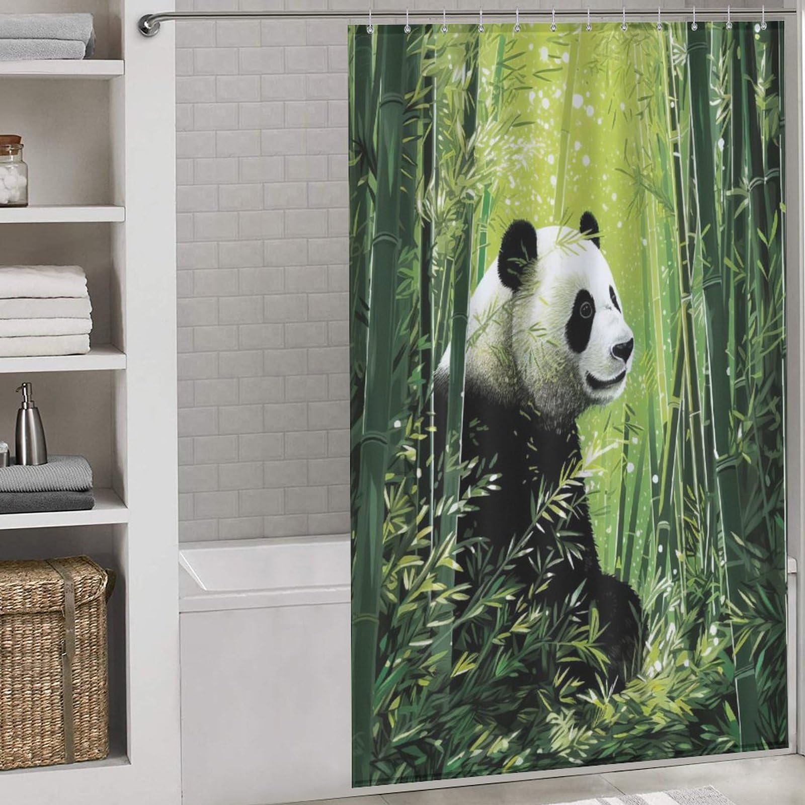 Rideau de douche imperméable et lavable motif panda pour baignoire familiale