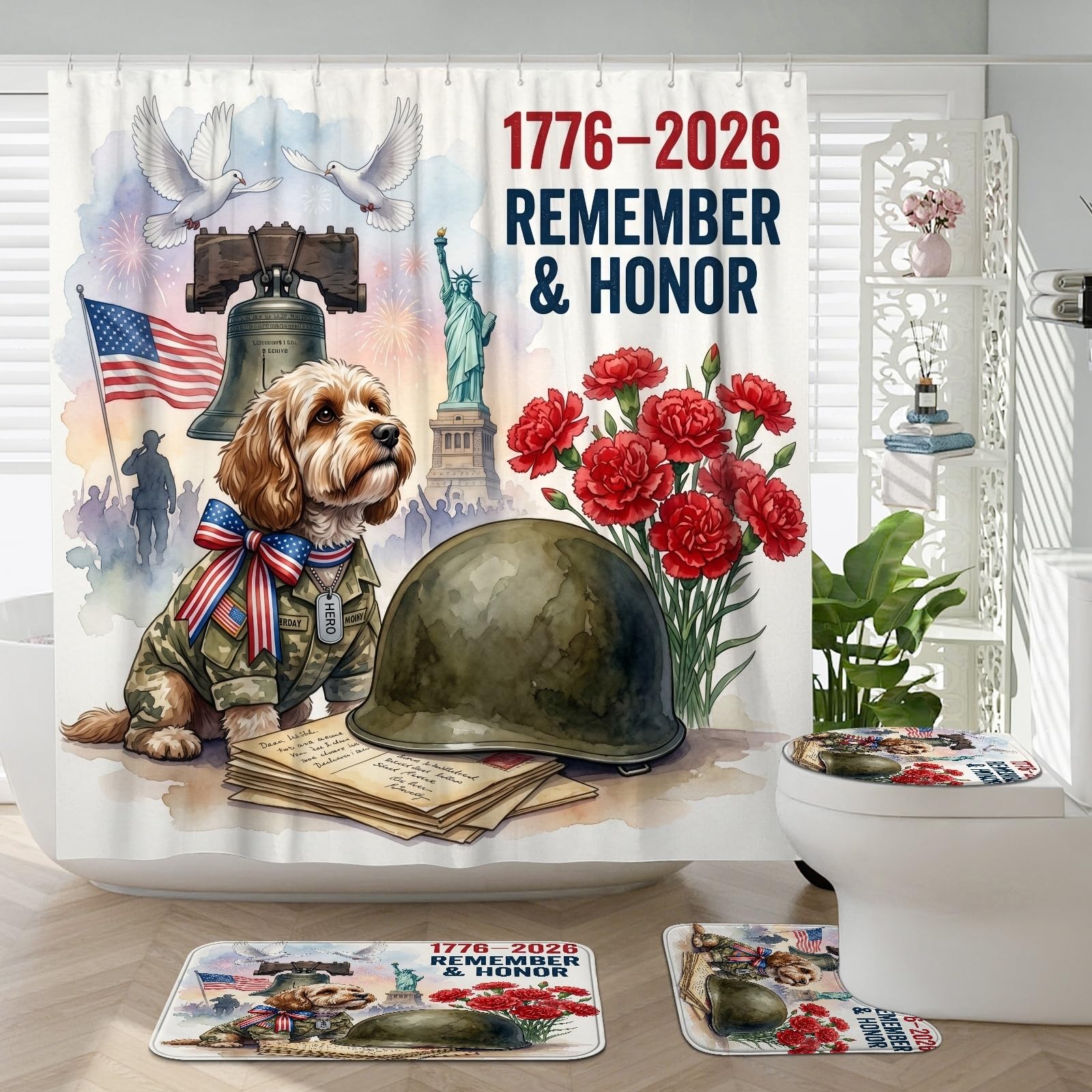 Rideaux de douche cockapoo ensemble 4 pièces avec tapis de bain pour anniversaire 183x183 cm