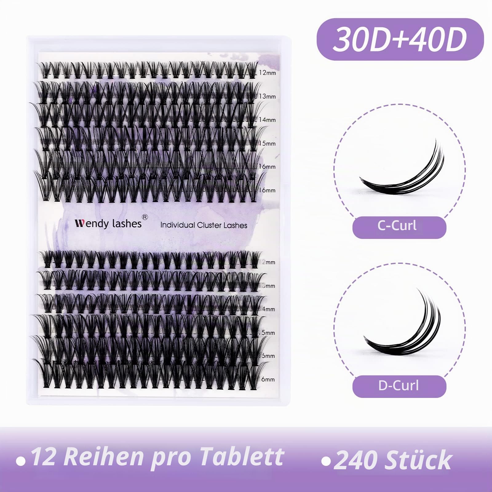 WENDY LASHES Wimpern Extensions D Curl Natürliche Cluster Lashes YM15 | Wiederverwendbare Wimpernverlängerung Wimpern Einzeln Zu Hause, DIY Wimpernverlängerungen Für Anfänger(10-18mm)