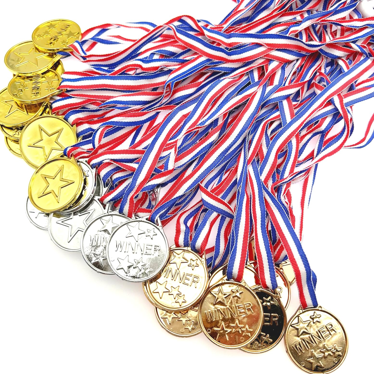 JZK 30x Vincitore dell'oro di plastica medaglie Oro Argento Bronzo premi con Nastri per Festa Compleanno Bambini regalino ricordo medaglia Vincitore per Bambini Sport