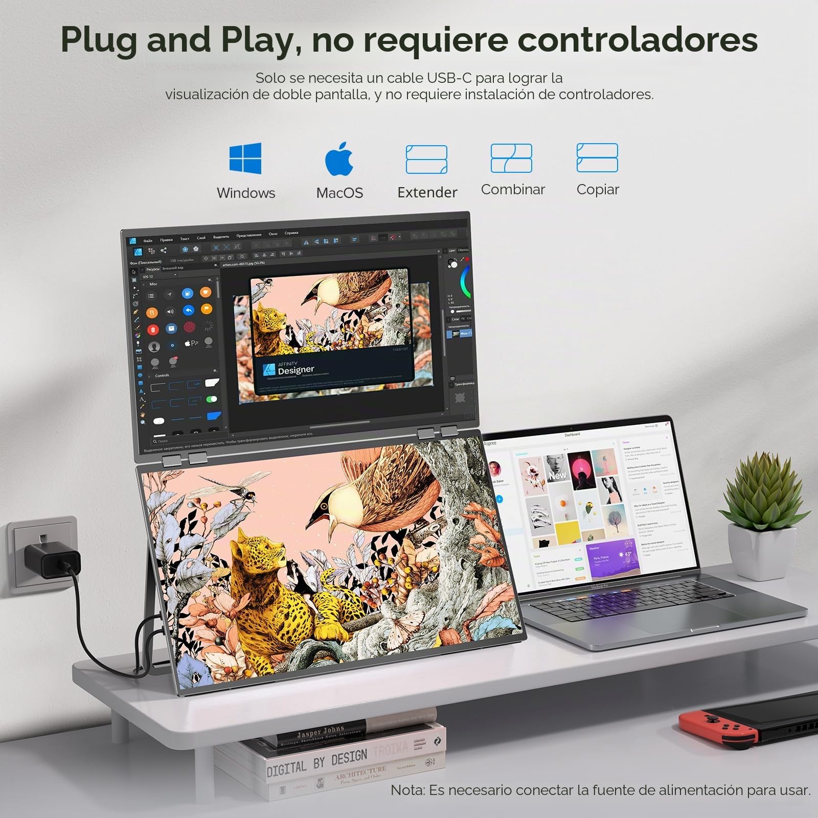UPERFECT Delta - Monitor Dual portátil de 23,8 Pulgadas, 100 Hz, 1080P HDR 360°, Plegable, con Soporte y VESA, para Ordenador portátil, PC, teléfono, Consola de Juegos (no Necesita Controlador)