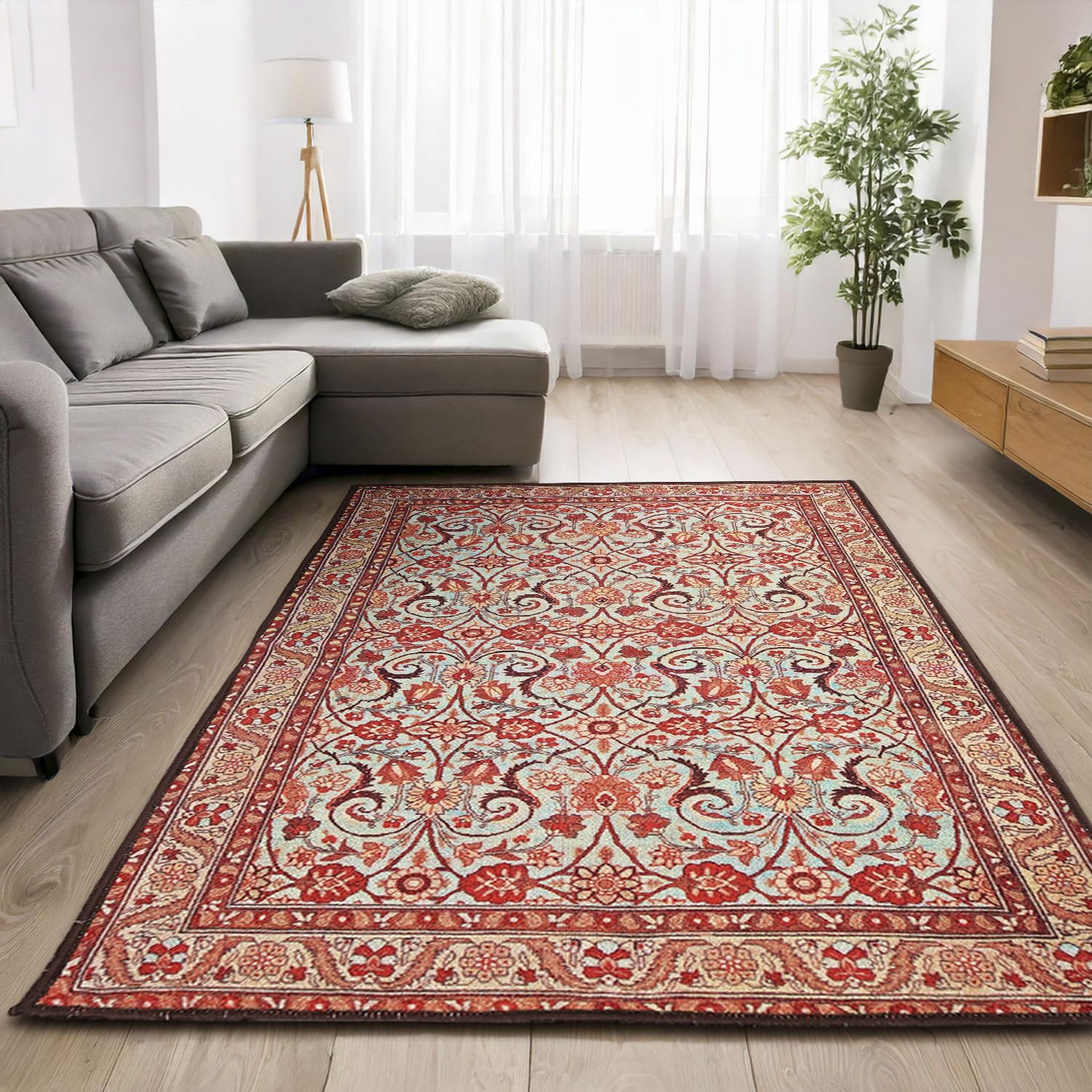 Status Contract Rugs for Living Room|(4x6ft) Printed Carpet for Living Room Decor|Anti Skid Backing Home Essentials| Boho Rugs for Living Room (Taba Rug 1106), Polyester, Multicolor, Rectangular