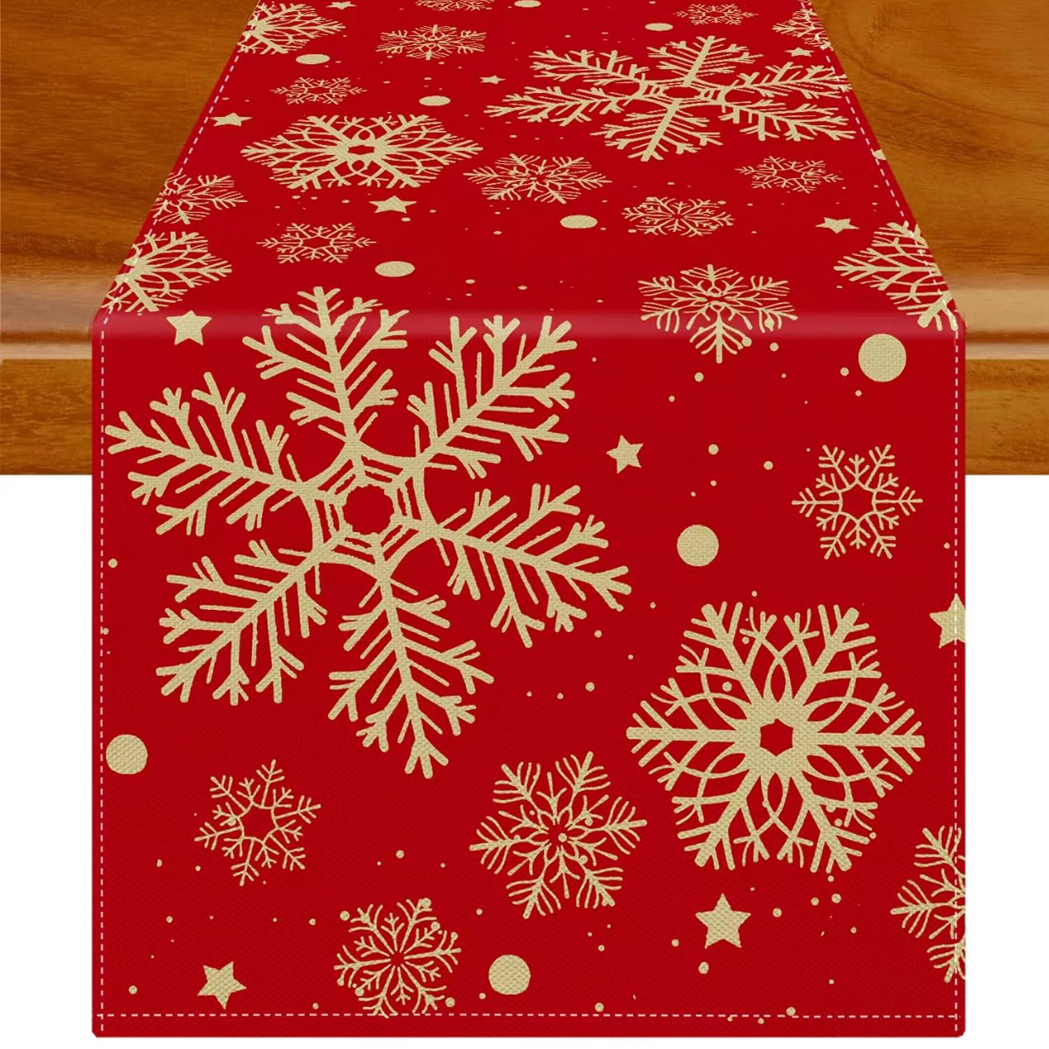 Jayusaror Camino de Mesa Navidad Rojo y Dorado Mantel con Copos de Nieve Lavable de Temporada Navideño Moderno de Lino para Fiestas, Vacaciones, Cocina, Comedor Decoración de Mesa 40 x 140 cm