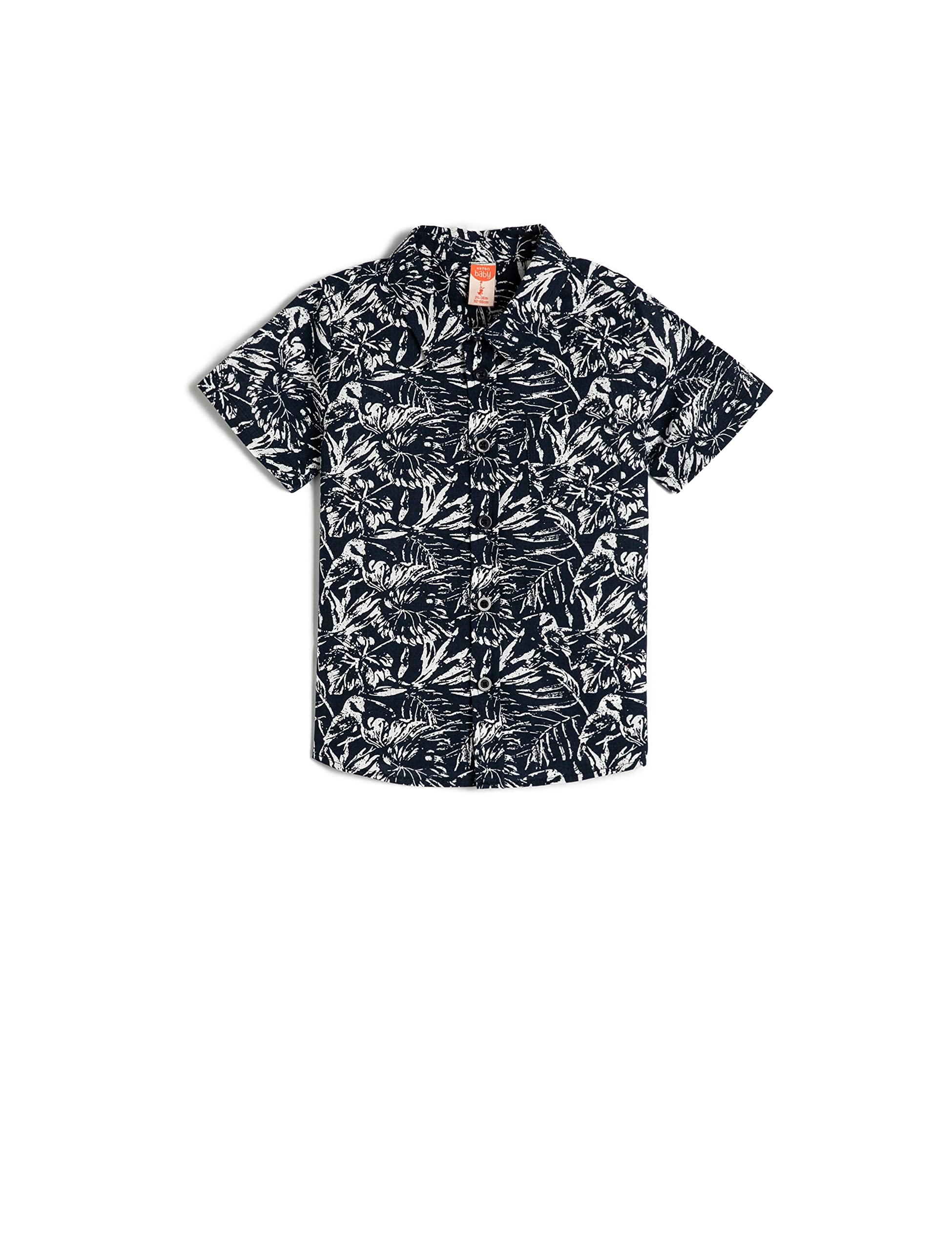 Koton Chemise Bébé Garçon Slim Imprimé Fleurs – 100% Coton Doux, Manches Courtes, Poche Détail, Couleur Navy Design (6-9 Mois)